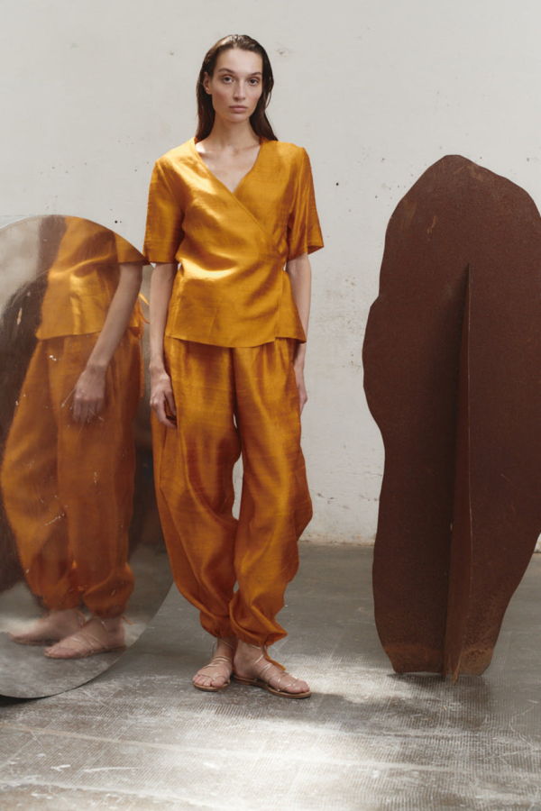 Datura Amber Dupion Wrap Top