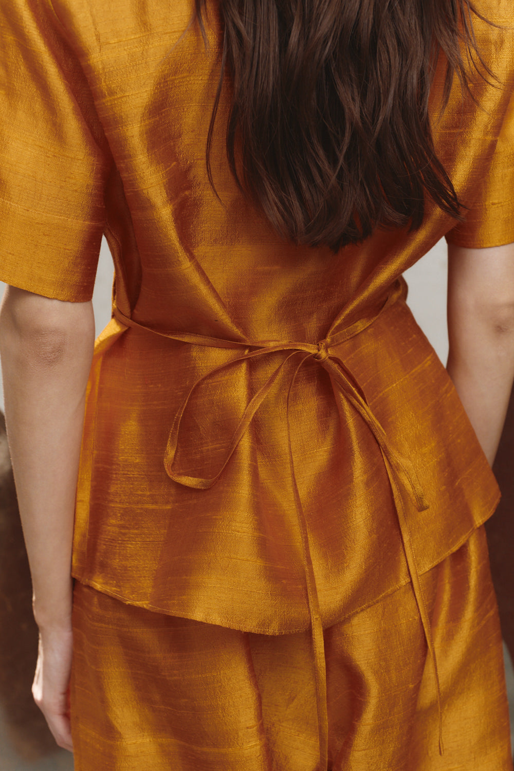 Datura Amber Dupion Wrap Top