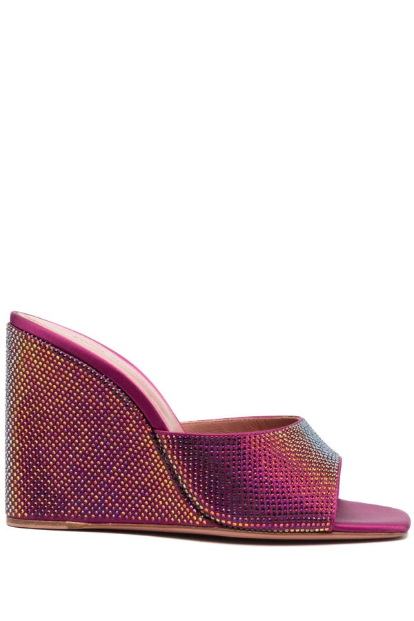 amina muaddi Lupita Crystal Wedge Sandals - Red