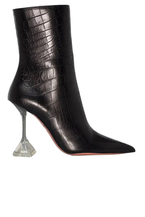 Amina Muaddi Giorgia 95mm Croc Leather Mid-Calf Boots - Black