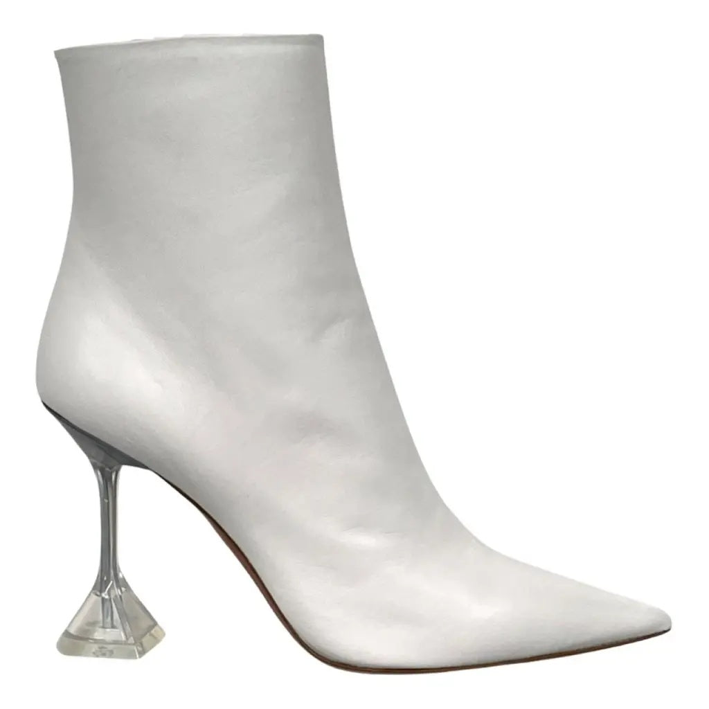 amina muaddi Giorgia 95mm Leather Zipper Ankle Boots - White