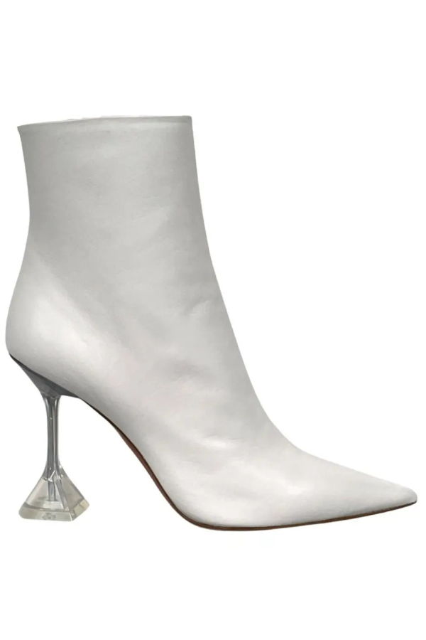 amina muaddi Giorgia 95mm Leather Zipper Ankle Boots - White