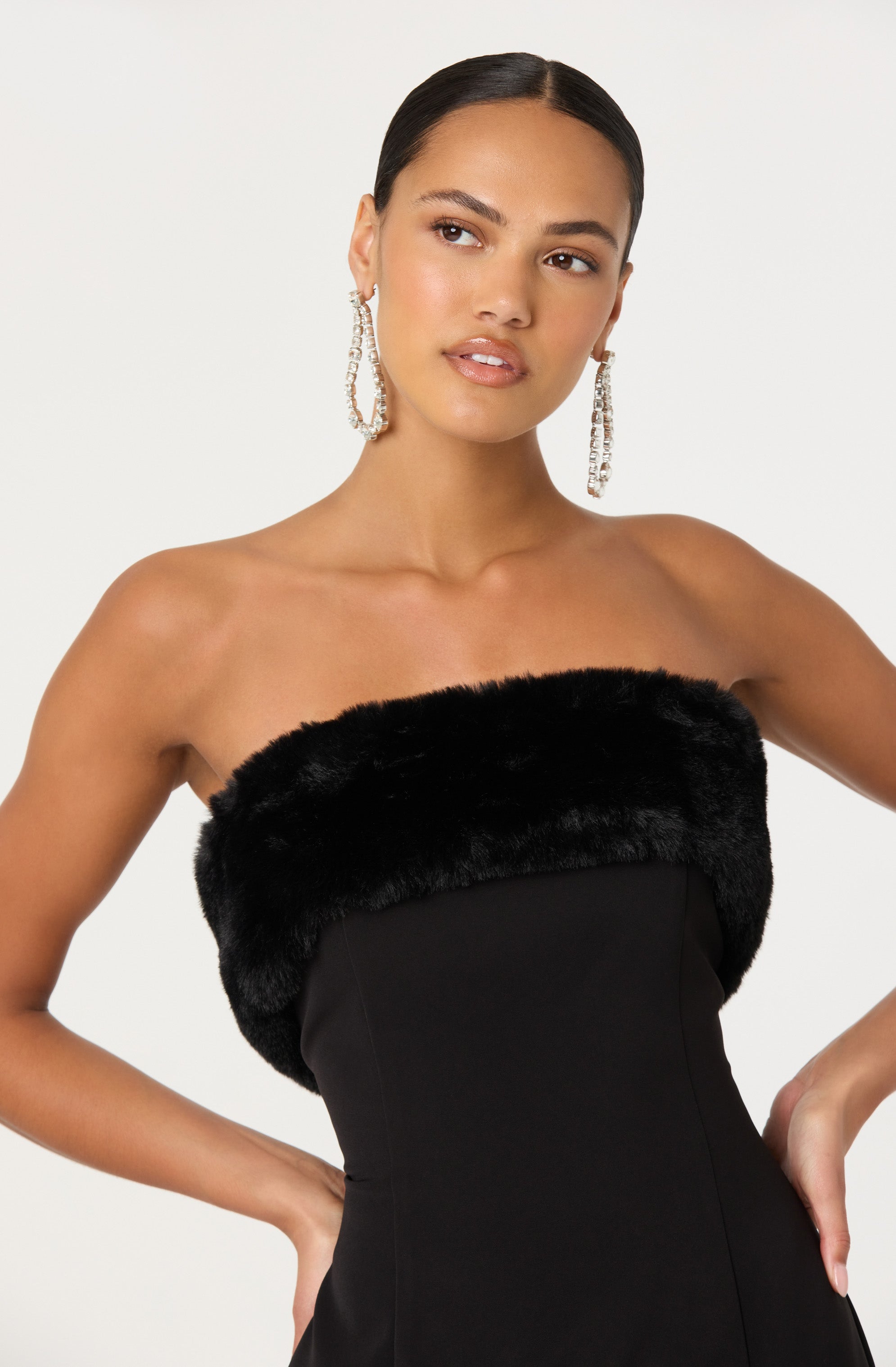 ASTR The Label Amya Strapless Faux Fur Dress