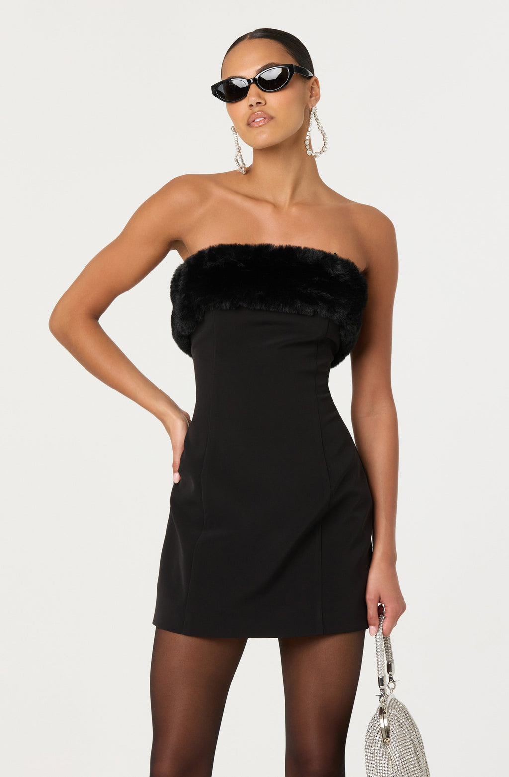 ASTR The Label Amya Strapless Faux Fur Dress