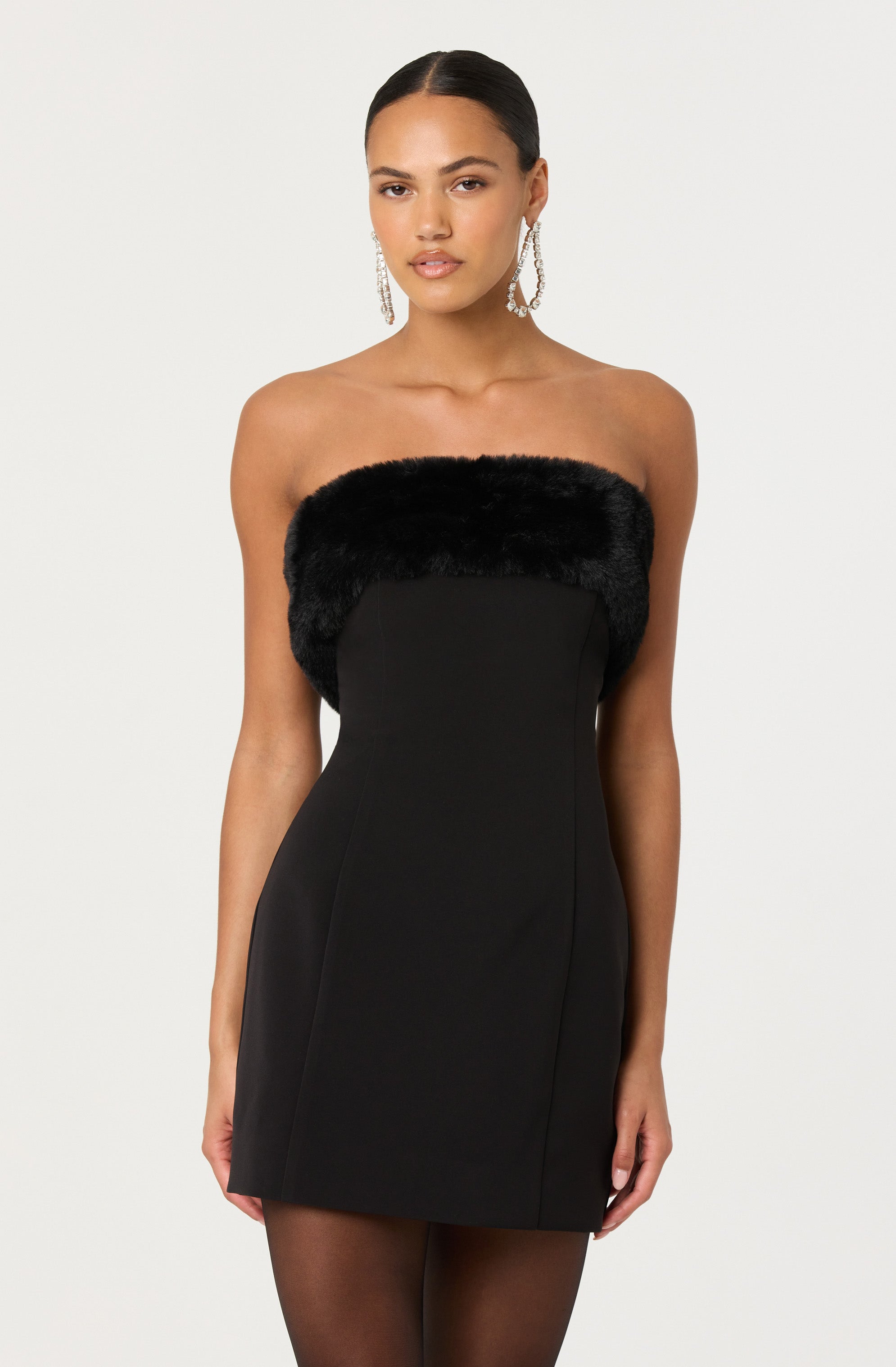 ASTR The Label Amya Strapless Faux Fur Dress