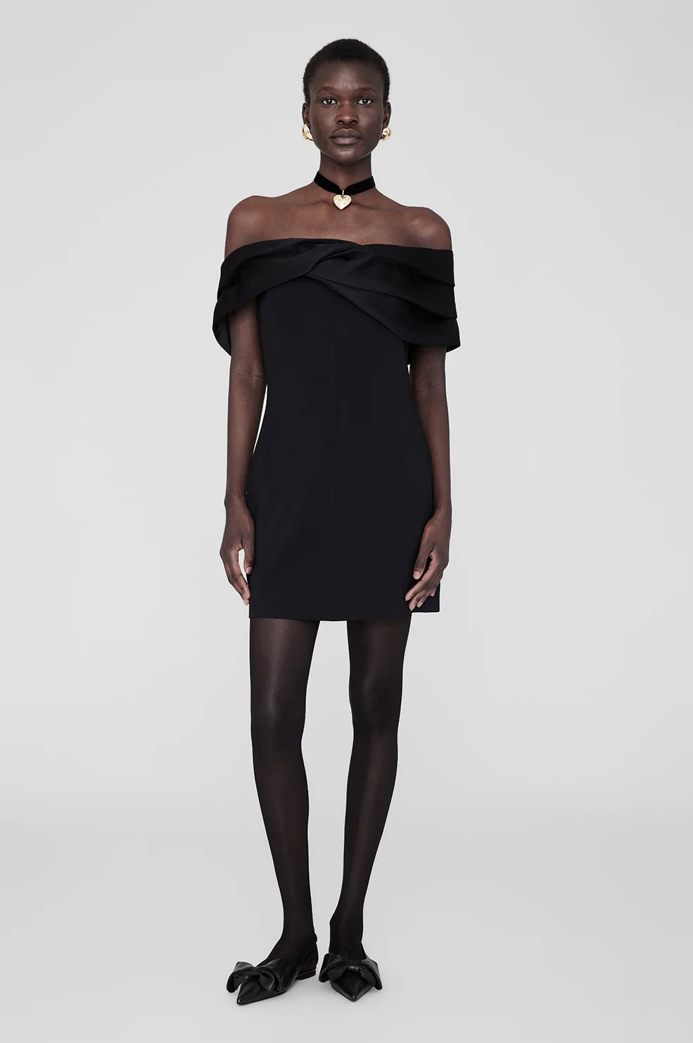 Anine Bing Satin Bow Strapless Fleur Dress - Black