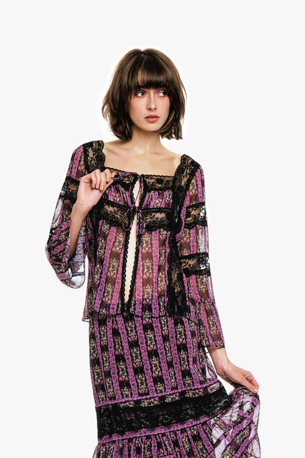 Anna Sui Cameo Stripe Print Tie Blouse