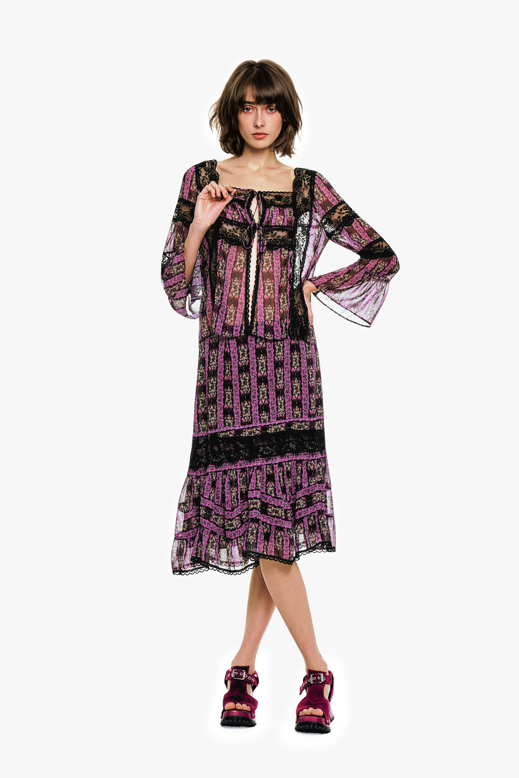 Anna Sui Cameo Stripe Print Tie Blouse