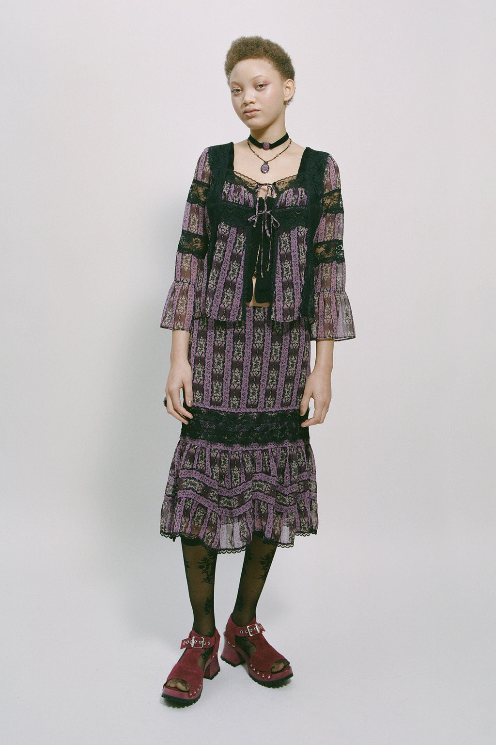 Anna Sui Cameo Stripe Print Tie Blouse