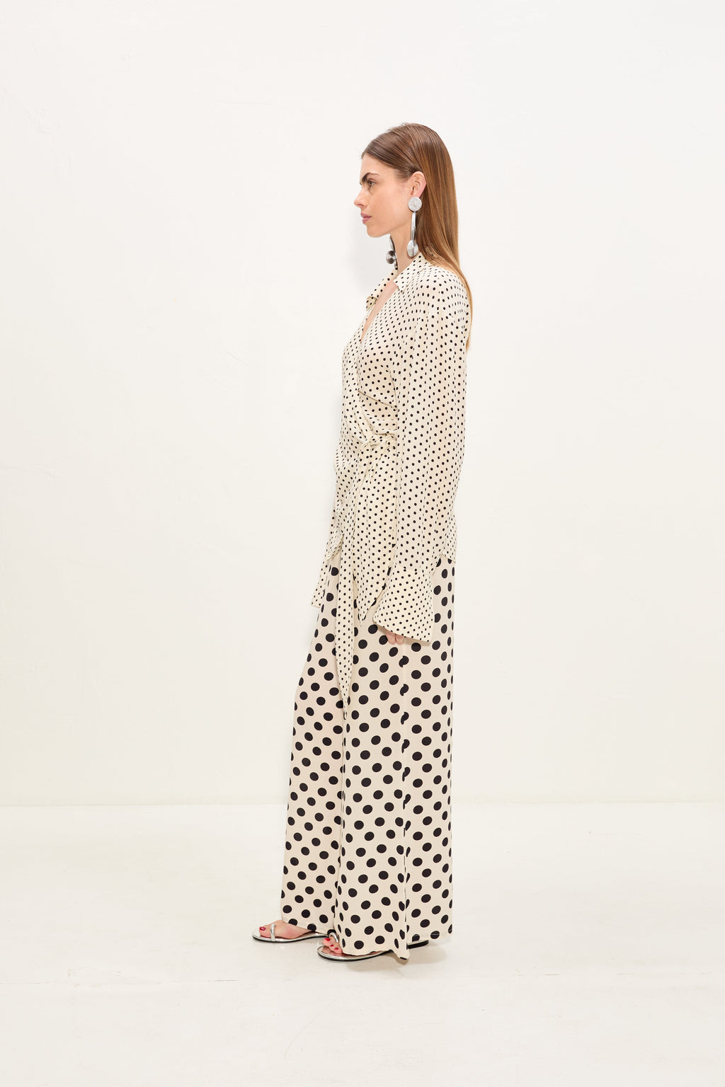 Simon Miller Anya Crepe Wrap Top - Macadamia/Black Polka Dot