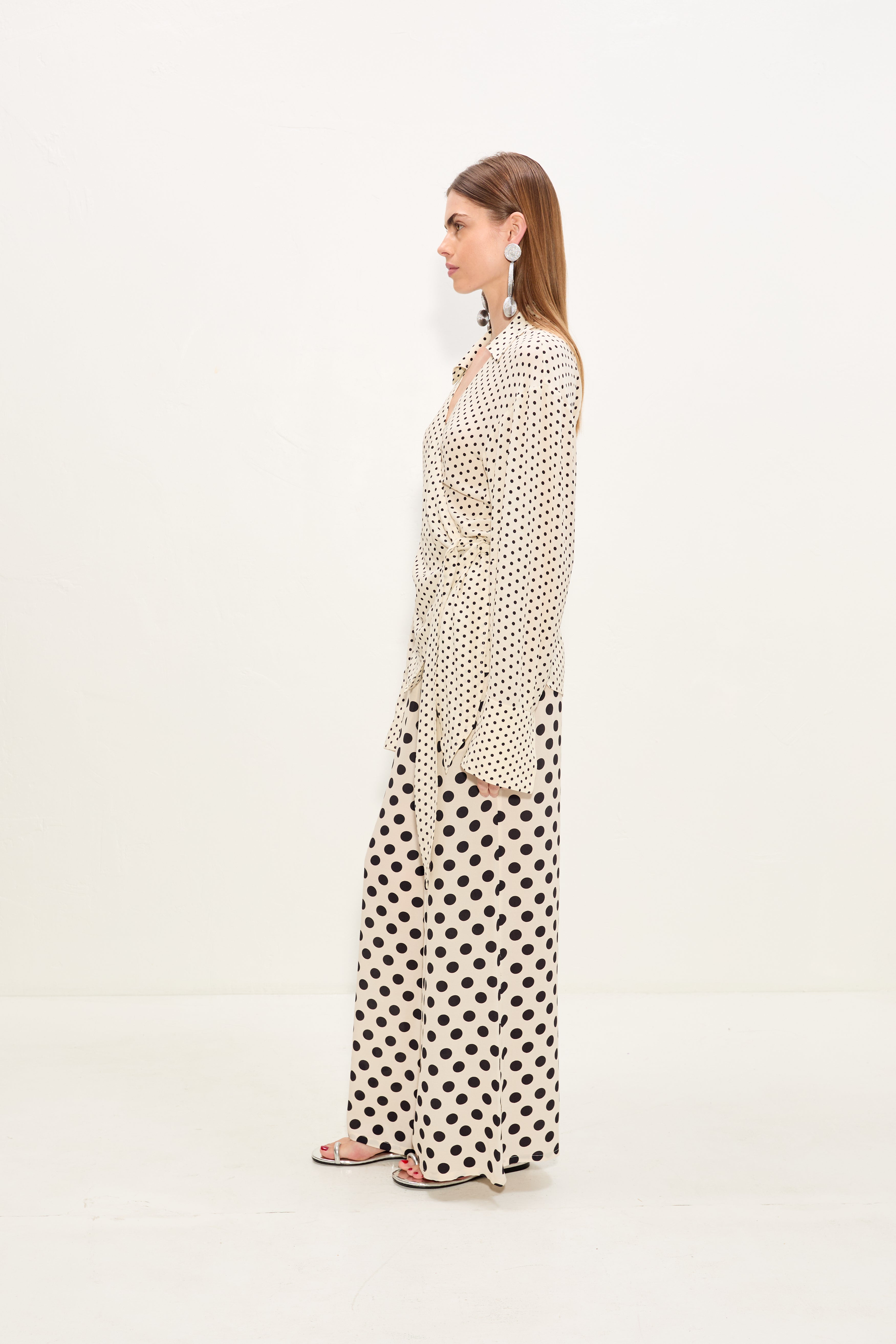 Simon Miller Anya Crepe Wrap Top - Macadamia/Black Polka Dot