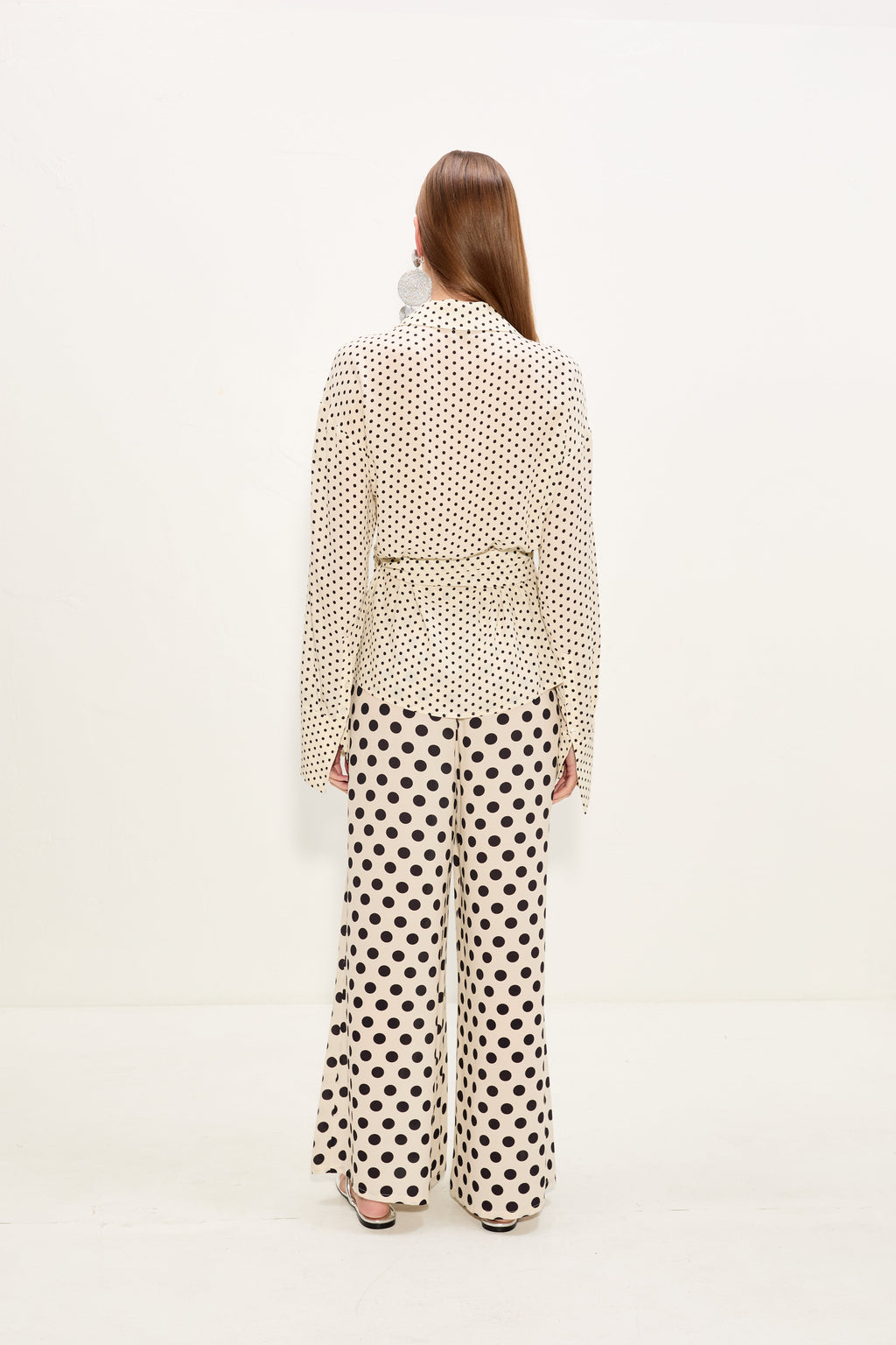 Simon Miller Anya Crepe Wrap Top - Macadamia/Black Polka Dot