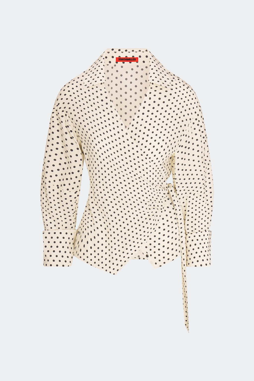 Simon Miller Anya Crepe Wrap Top - Macadamia/Black Polka Dot