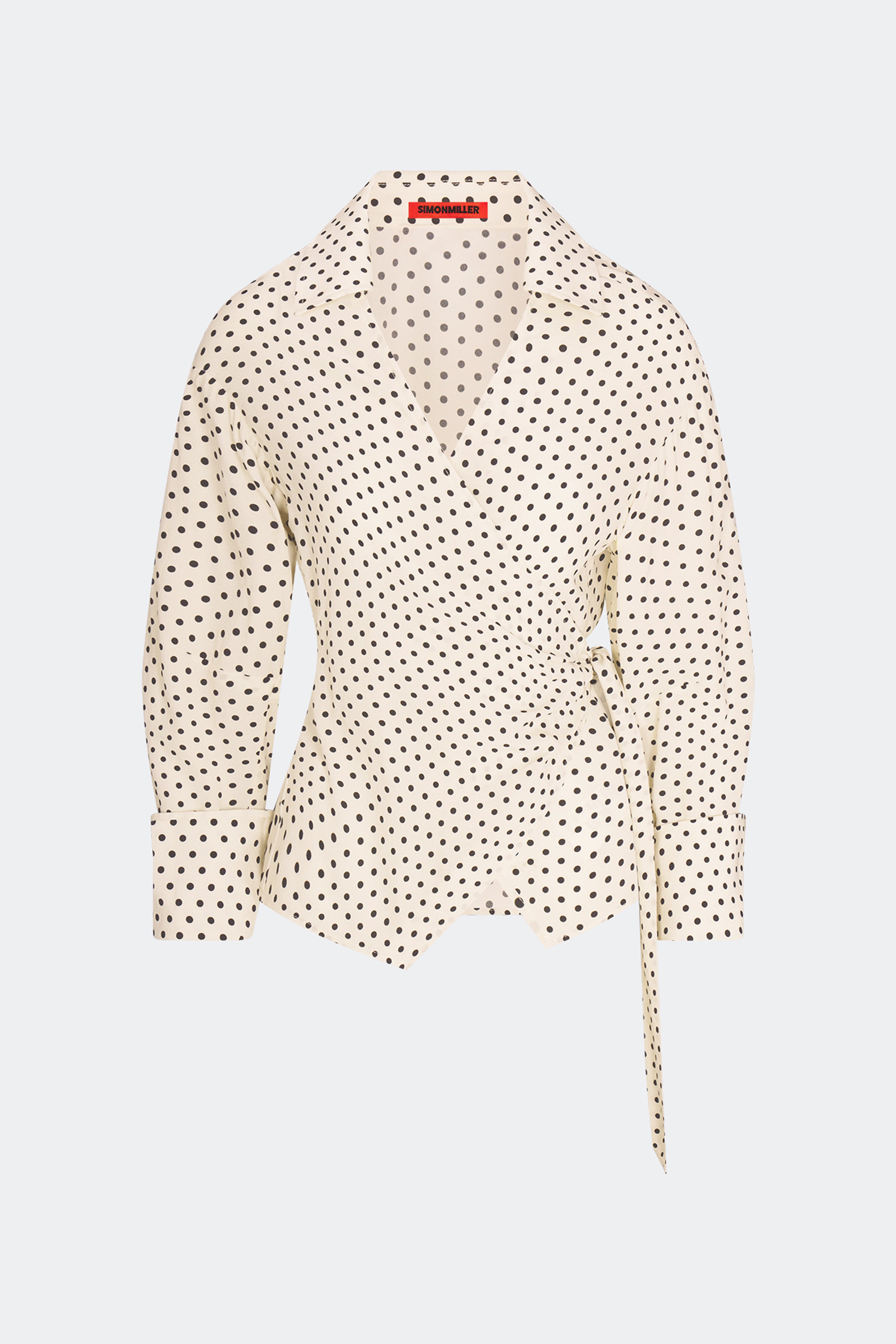 Simon Miller Anya Crepe Wrap Top - Macadamia/Black Polka Dot