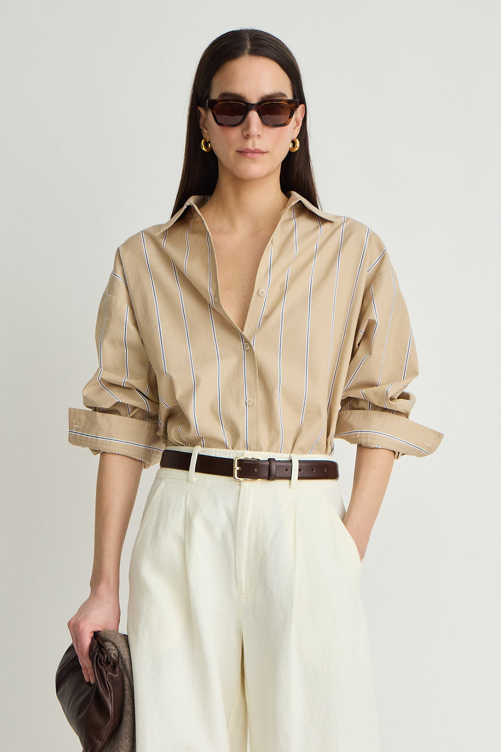 Apiece Apart Isolde Button Down - Sand & Blue Stripe