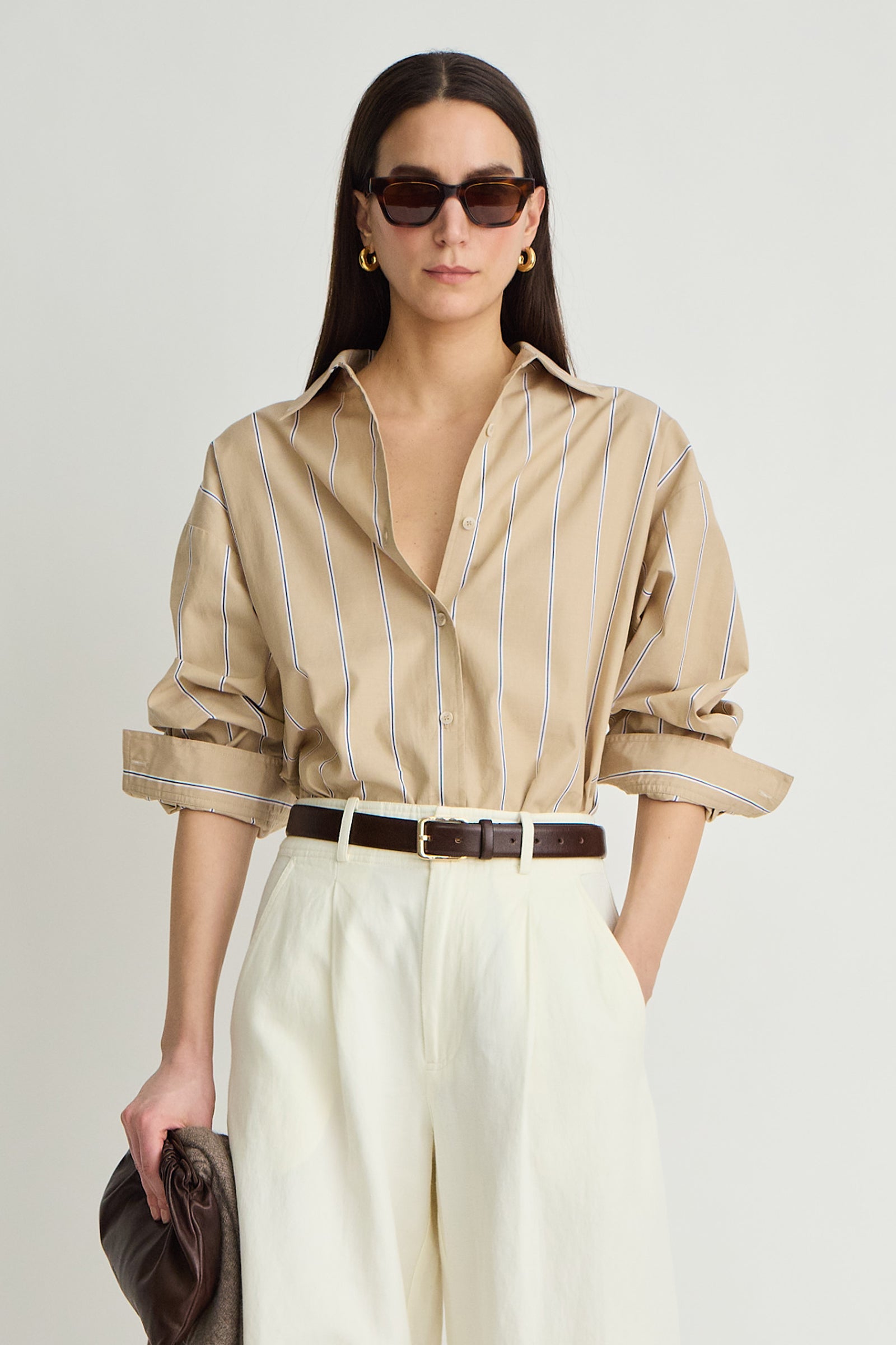 Apiece Apart Isolde Button Down - Sand & Blue Stripe