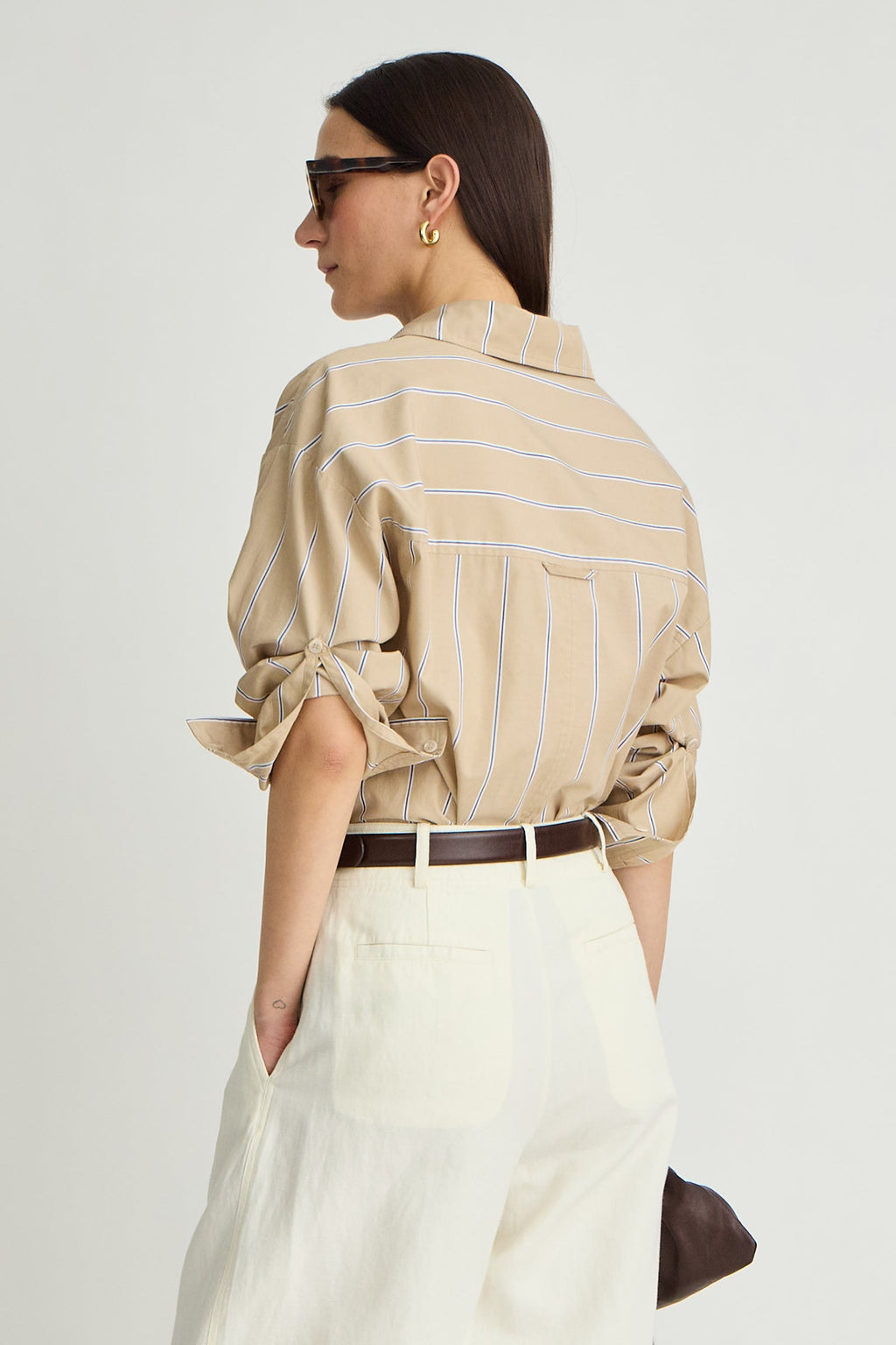 Apiece Apart Isolde Button Down - Sand & Blue Stripe