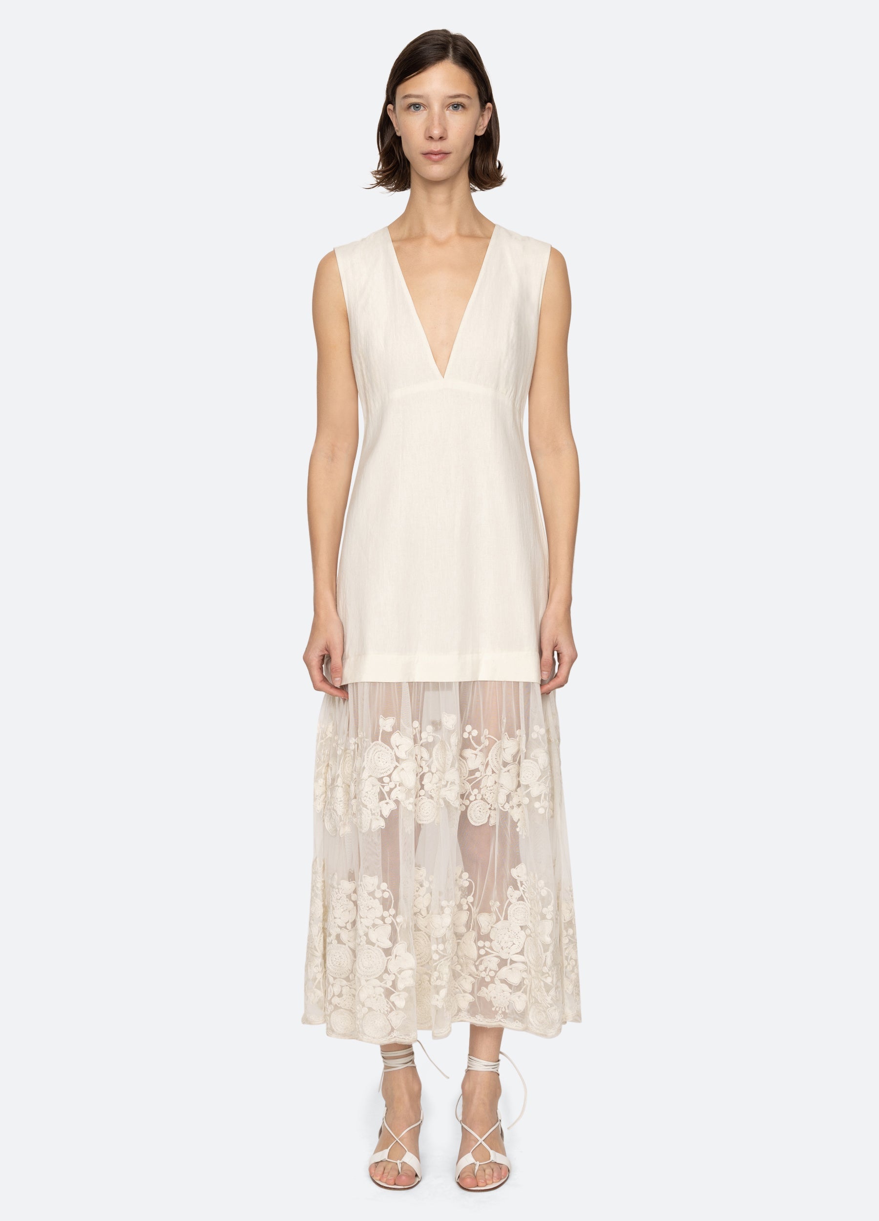 Sea NY Arielle V-Neck Dress - Cream