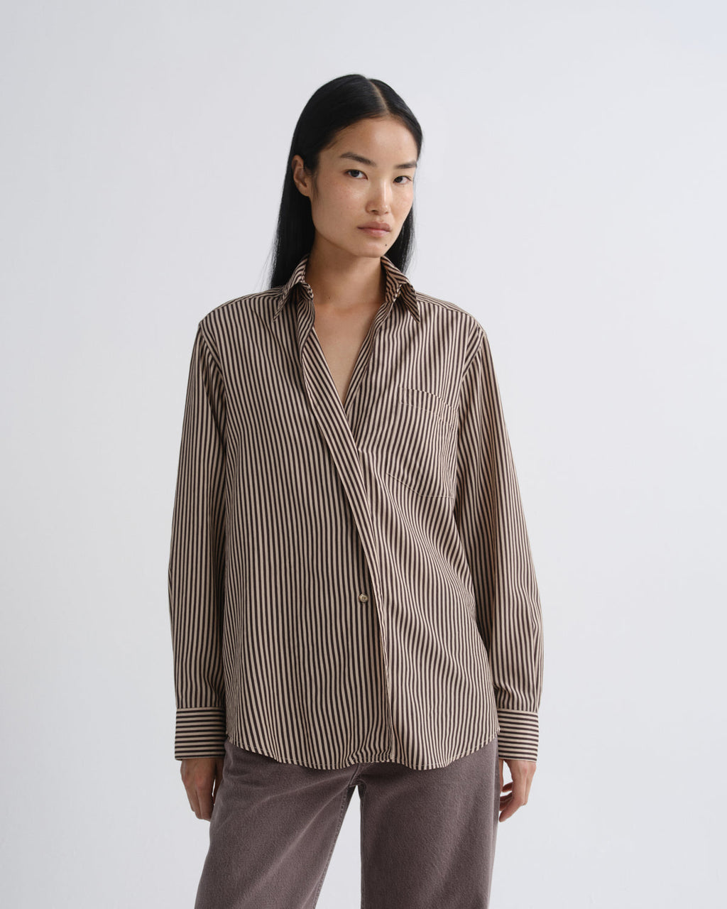AGOLDE Aris Shirt - Trace Stripe Chocolate/Taupe
