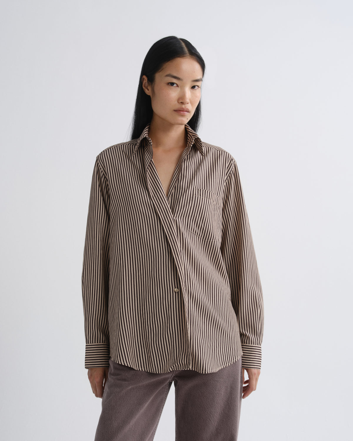AGOLDE Aris Shirt - Trace Stripe Chocolate/Taupe