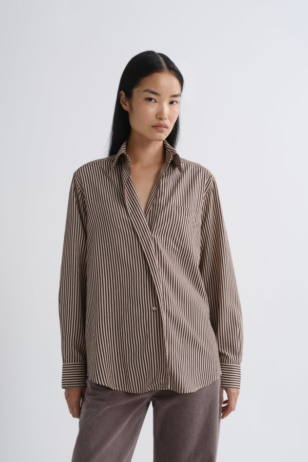 AGOLDE Aris Shirt - Trace Stripe Chocolate/Taupe