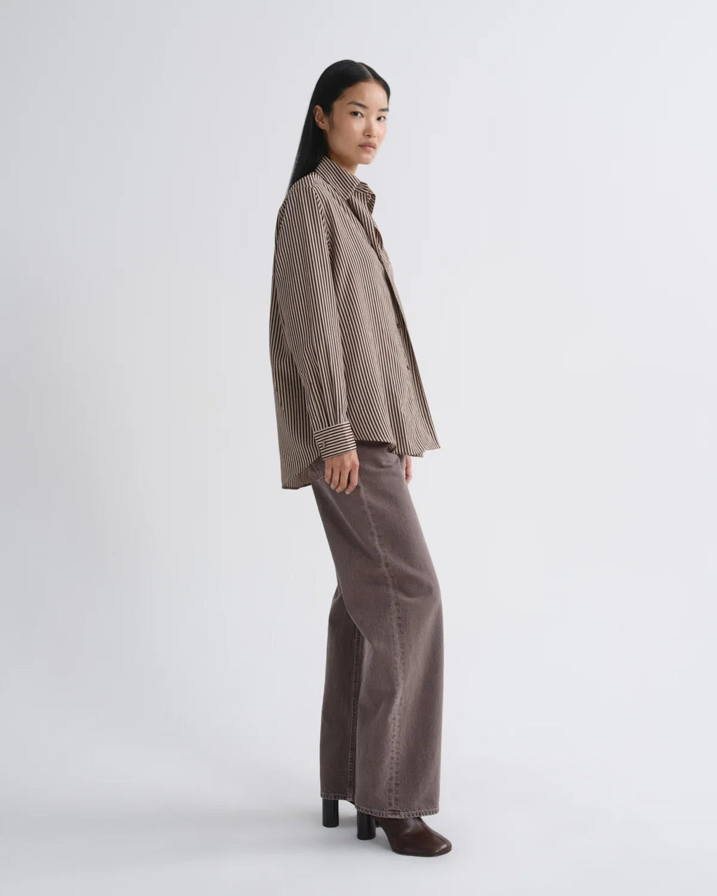 AGOLDE Aris Shirt - Trace Stripe Chocolate/Taupe