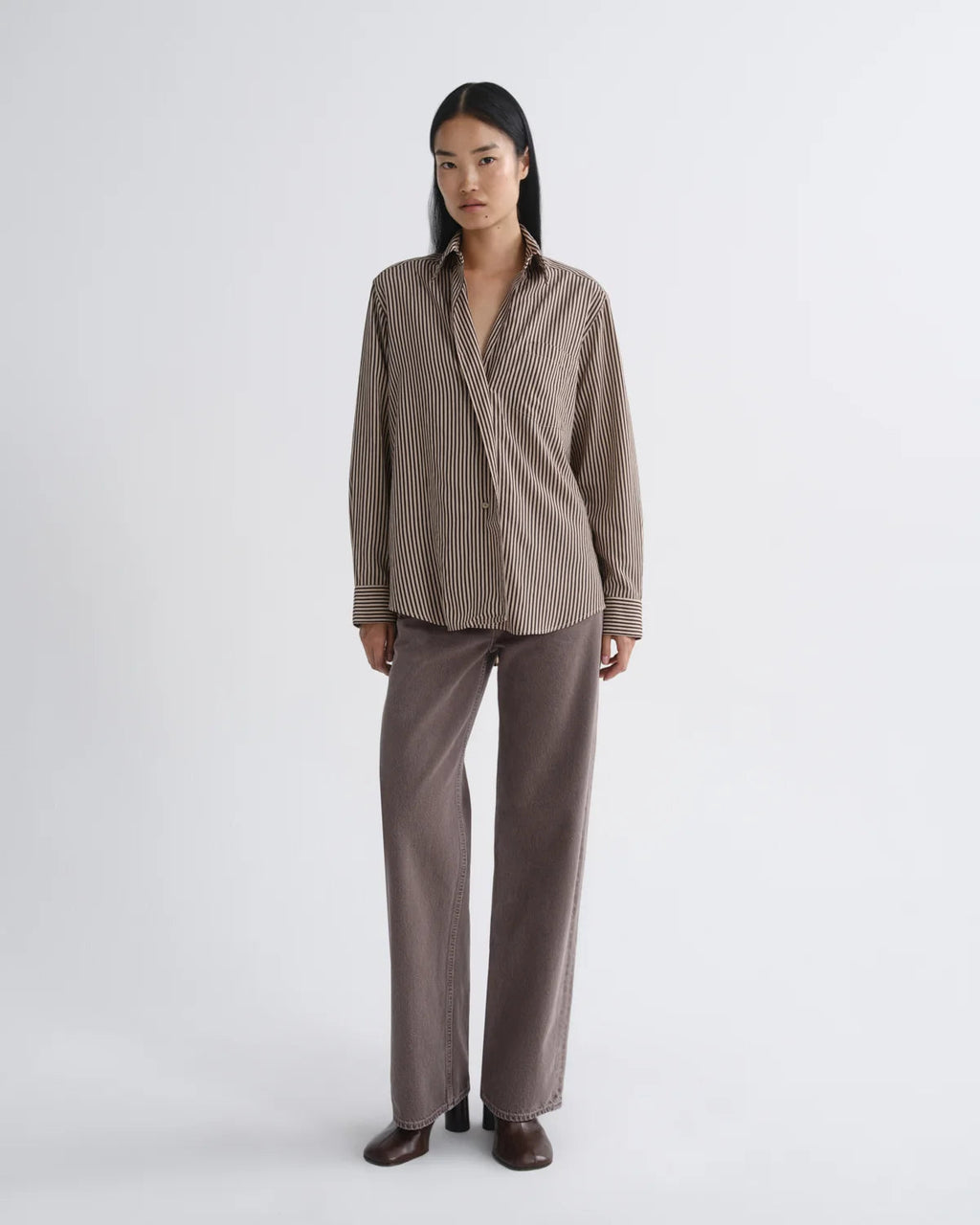 AGOLDE Aris Shirt - Trace Stripe Chocolate/Taupe