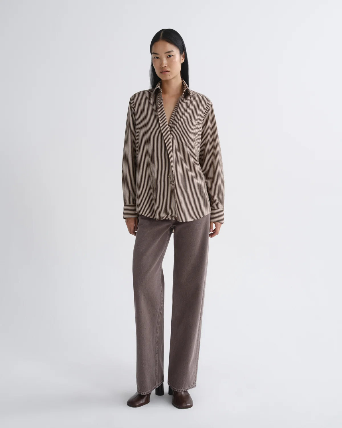 AGOLDE Aris Shirt - Trace Stripe Chocolate/Taupe