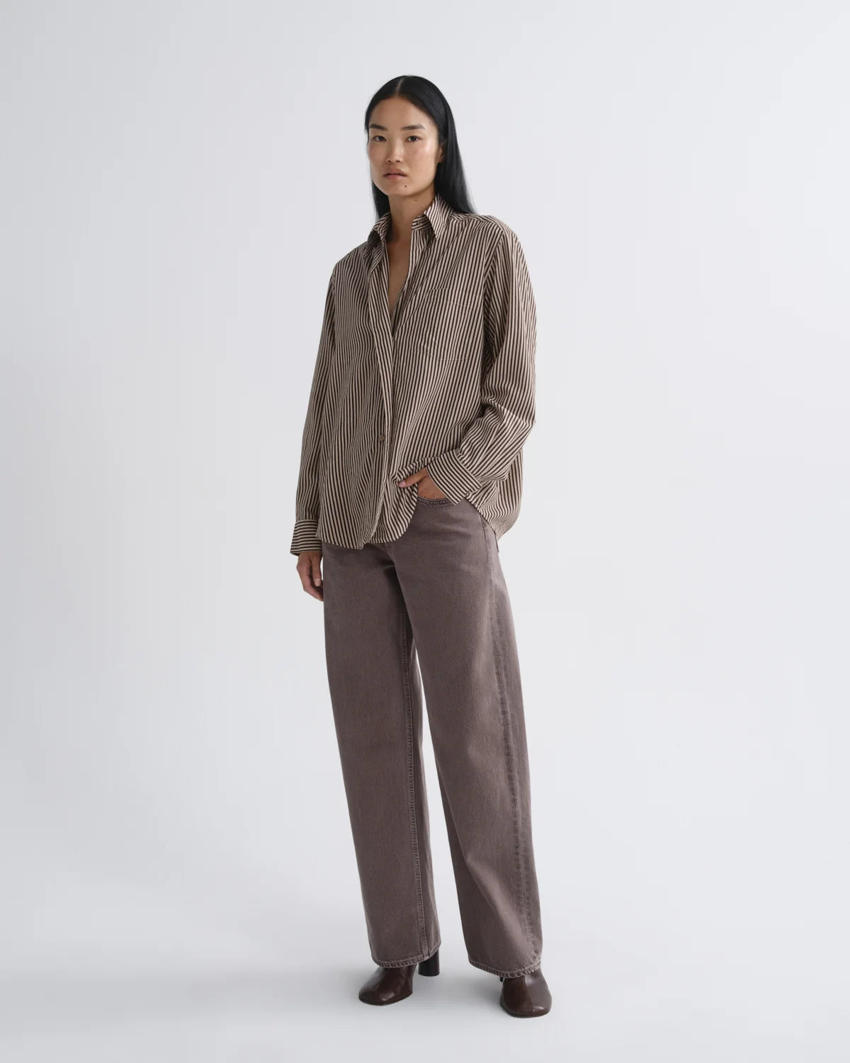 AGOLDE Aris Shirt - Trace Stripe Chocolate/Taupe