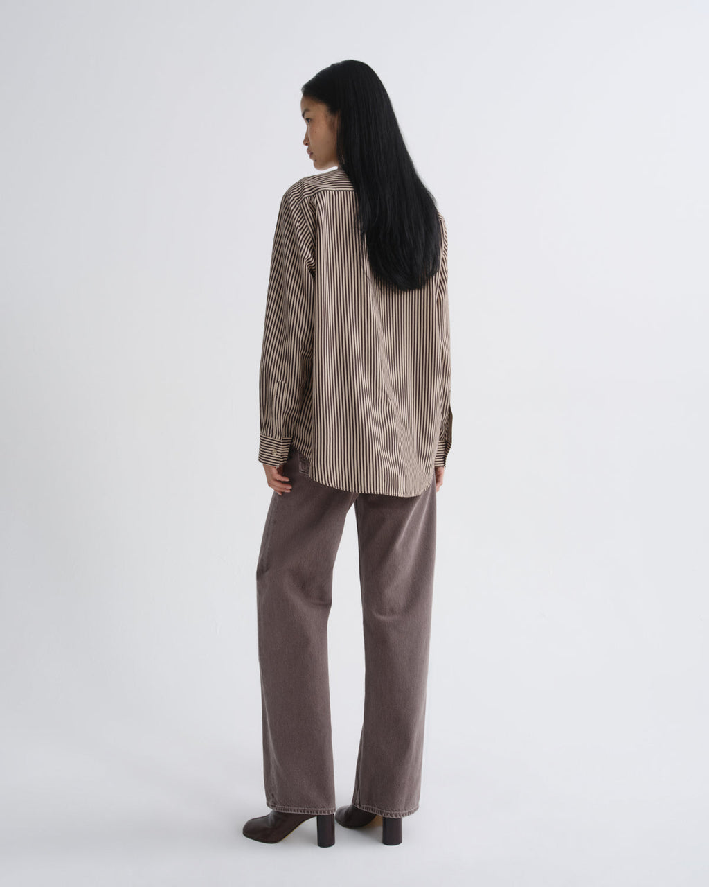 AGOLDE Aris Shirt - Trace Stripe Chocolate/Taupe
