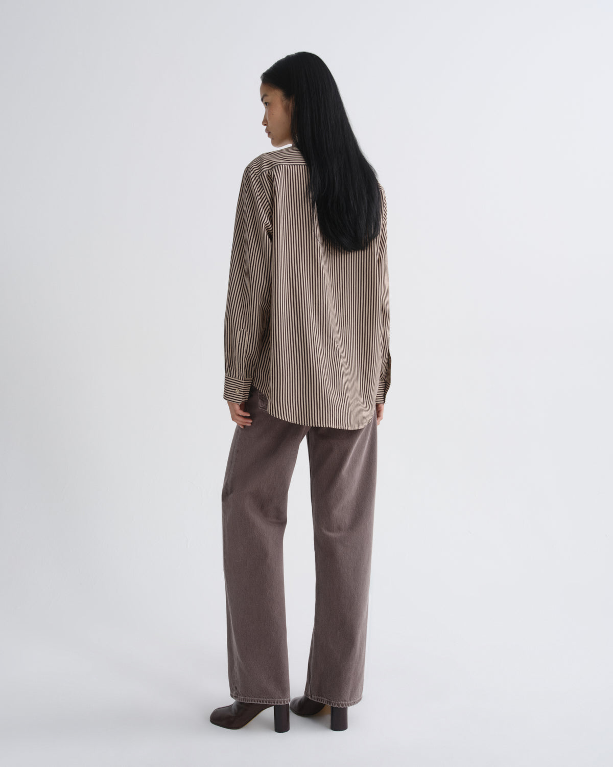 AGOLDE Aris Shirt - Trace Stripe Chocolate/Taupe