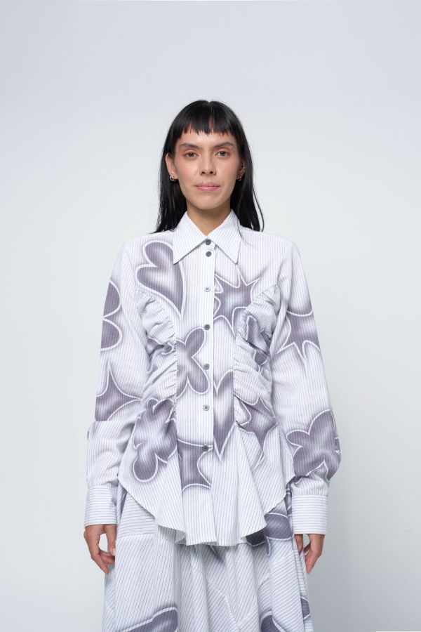 Arthur Ruffle Blouse in Stencil