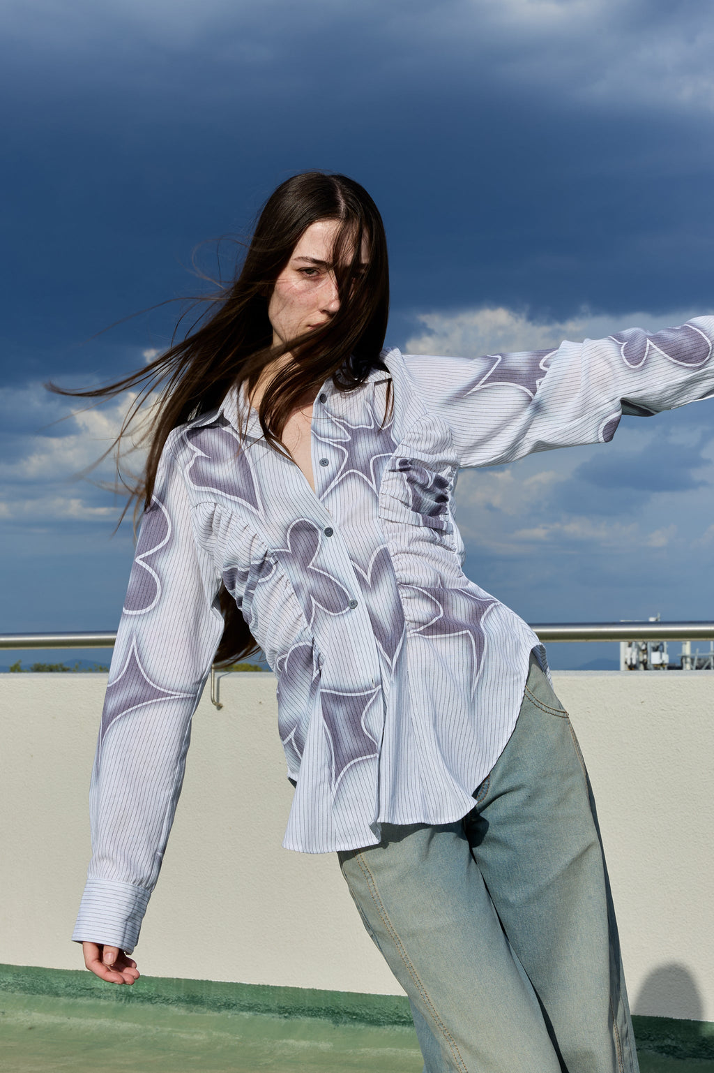 Arthur Ruffle Blouse in Stencil