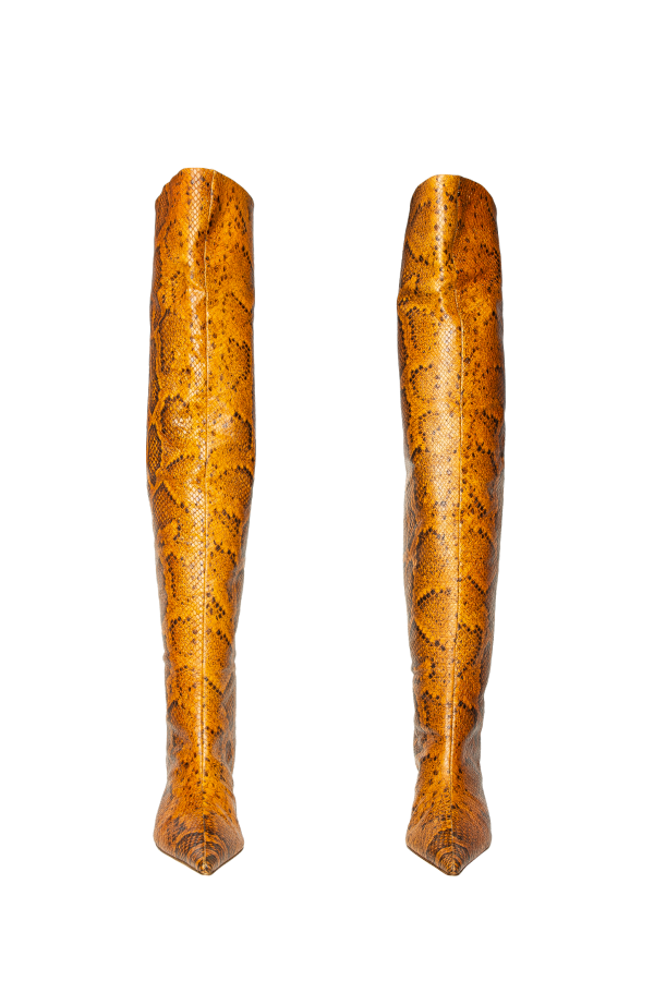 Rejina Pyo Ashley Leather Python-Effect Boot - Orange
