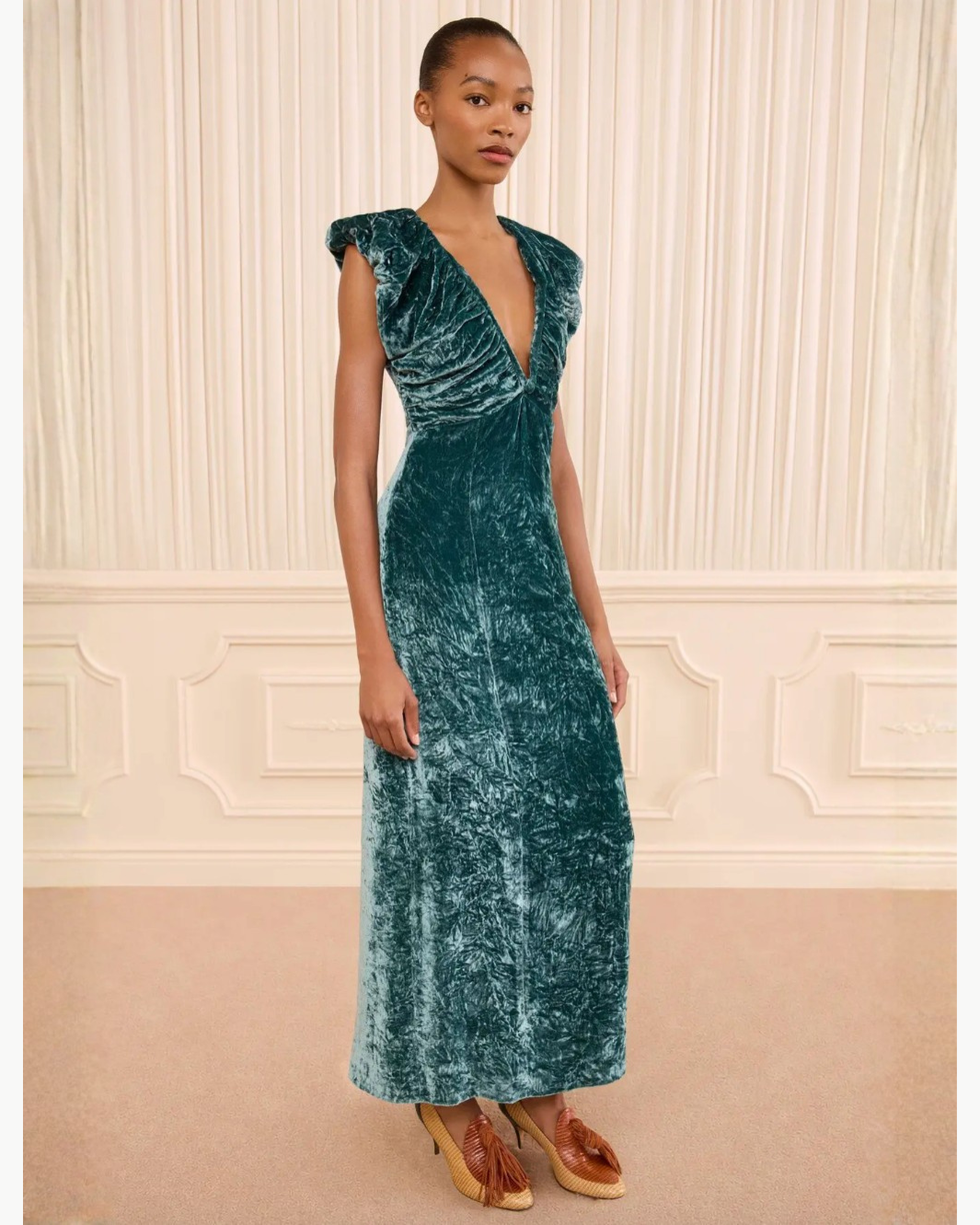 Ulla Johnson Astra V-Neck Velvet Dress - Jadeite