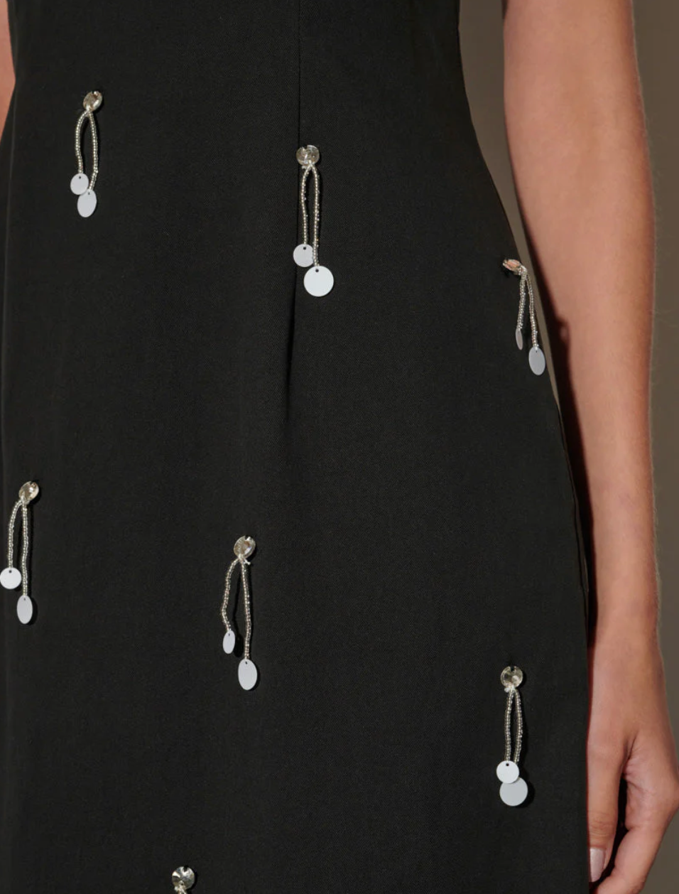 Ghospell Augusta Embellished Midi Dress - Coal Black