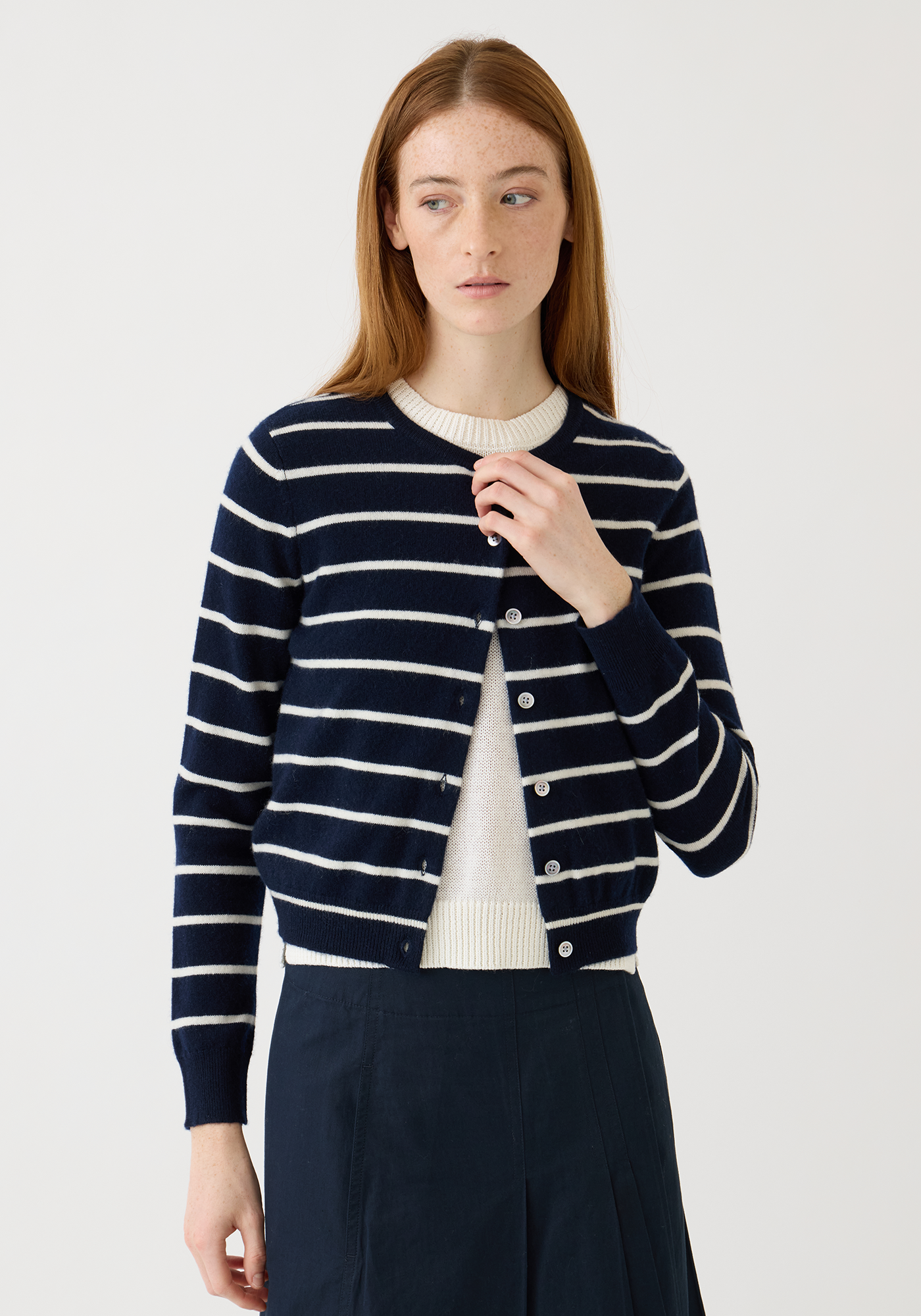demylee Ava Stripe Cashmere Cardigan - Navy / Ivory