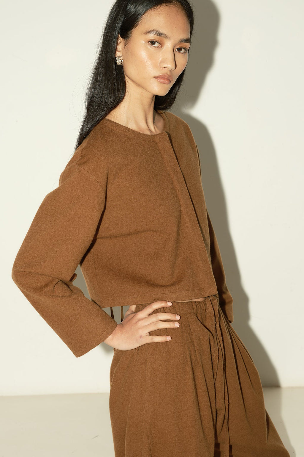 Datura Brushed Wool Pays Top-Jacket - Avellana