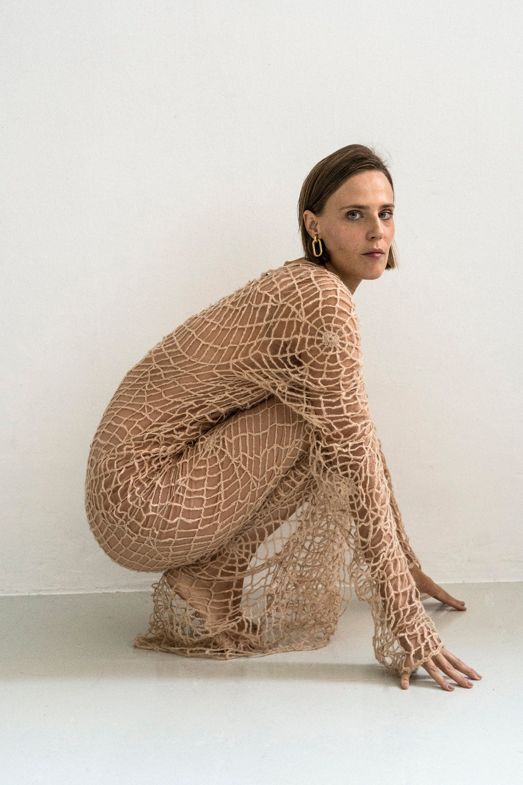 K M by L A N G E BERDIANSK SPIDERWEB MOHAIR DRESS - BEIGE