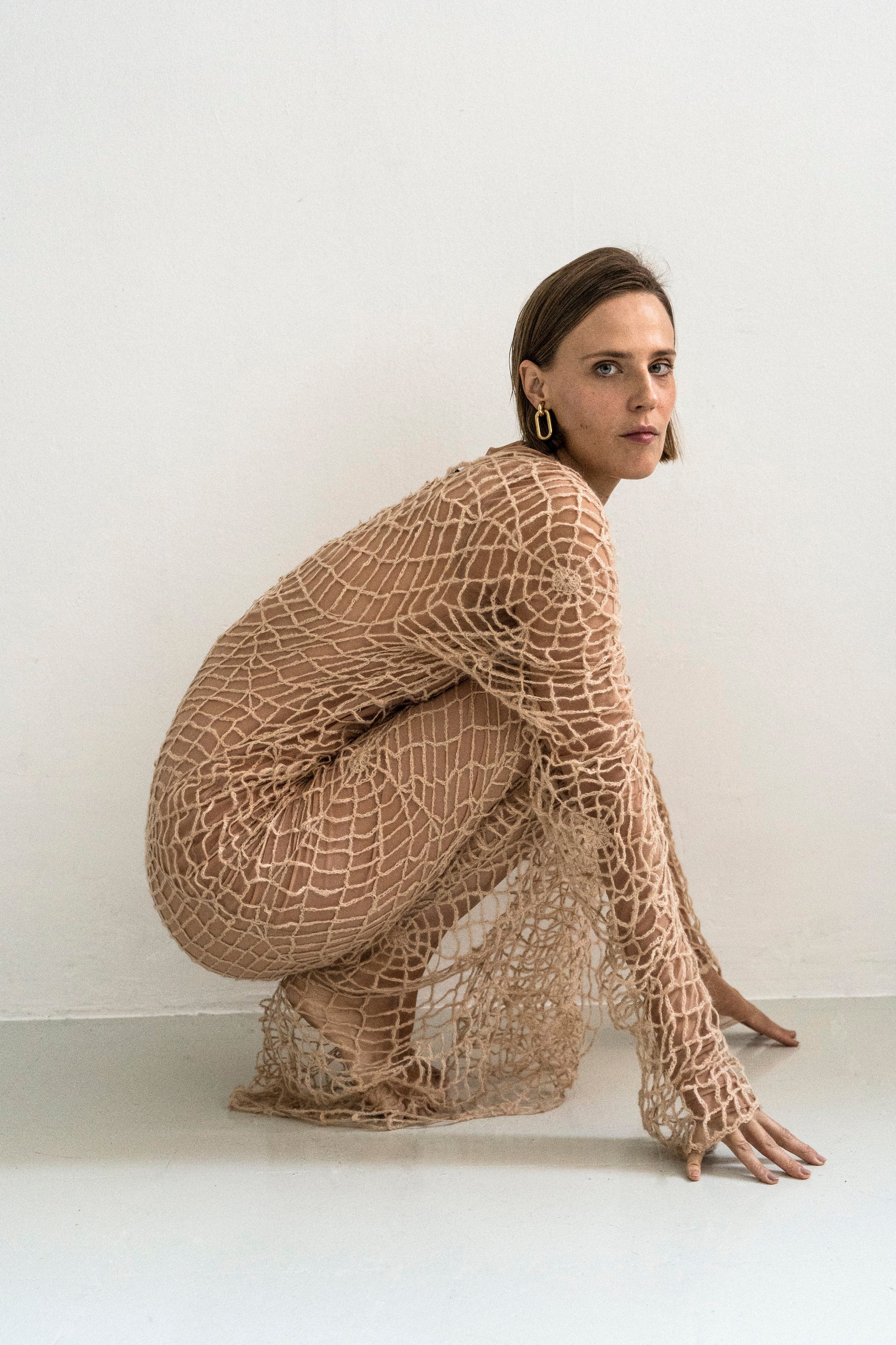 K M by L A N G E BERDIANSK SPIDERWEB MOHAIR DRESS - BEIGE