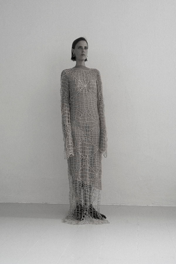 K M by L A N G E BERDIANSK SPIDERWEB MOHAIR DRESS - BEIGE 