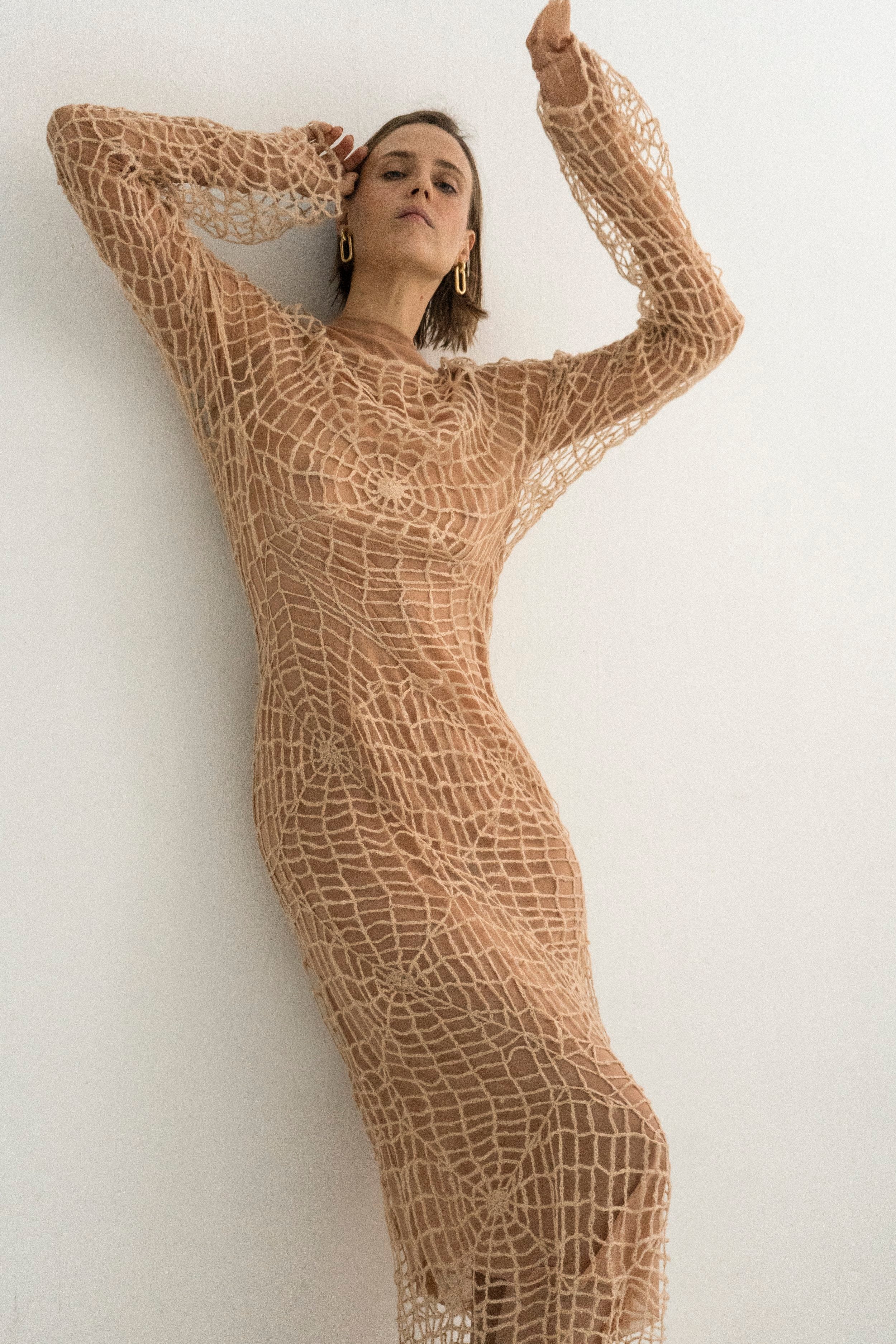 K M by L A N G E BERDIANSK SPIDERWEB MOHAIR DRESS - BEIGE