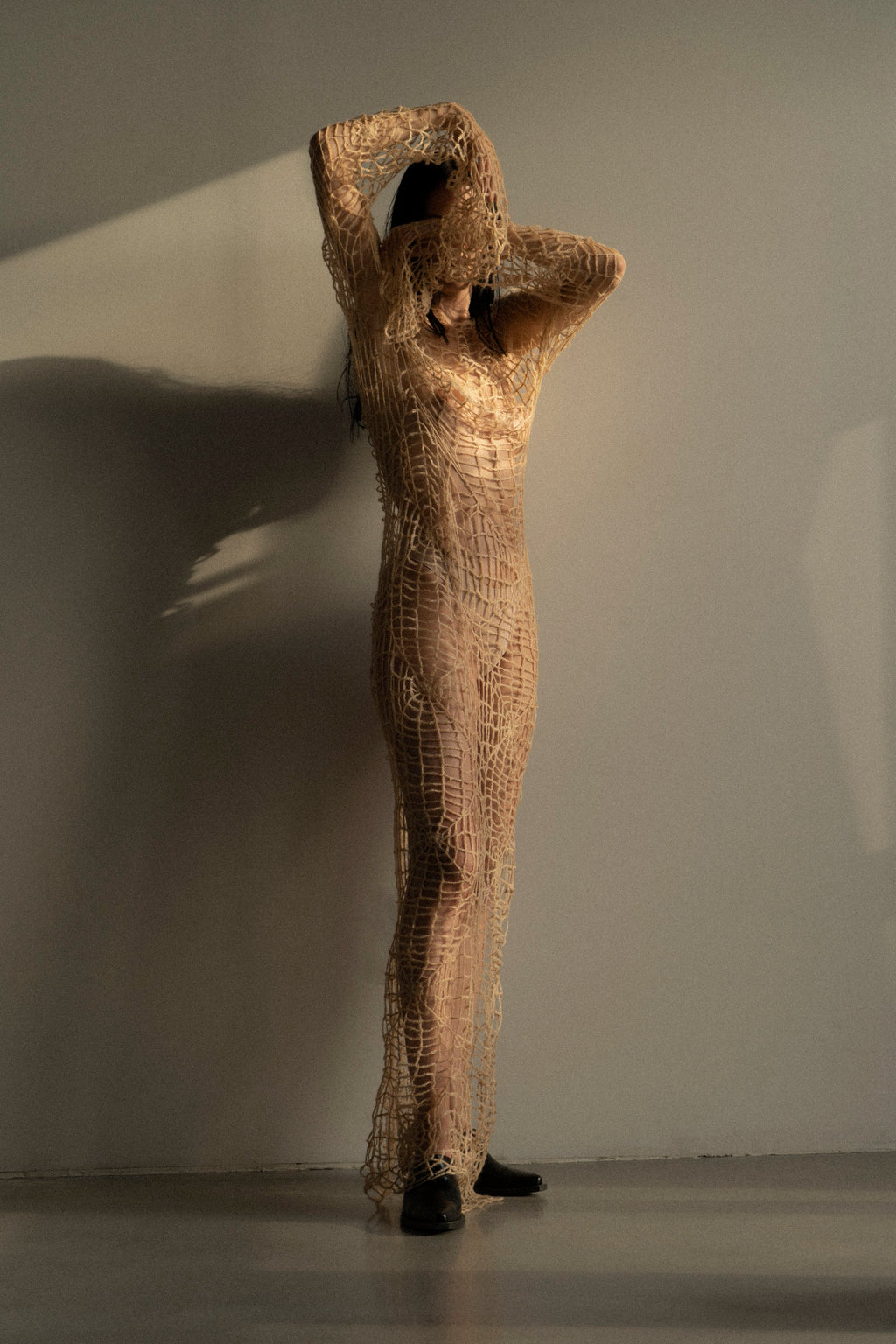 K M by L A N G E BERDIANSK SPIDERWEB MOHAIR DRESS - BEIGE