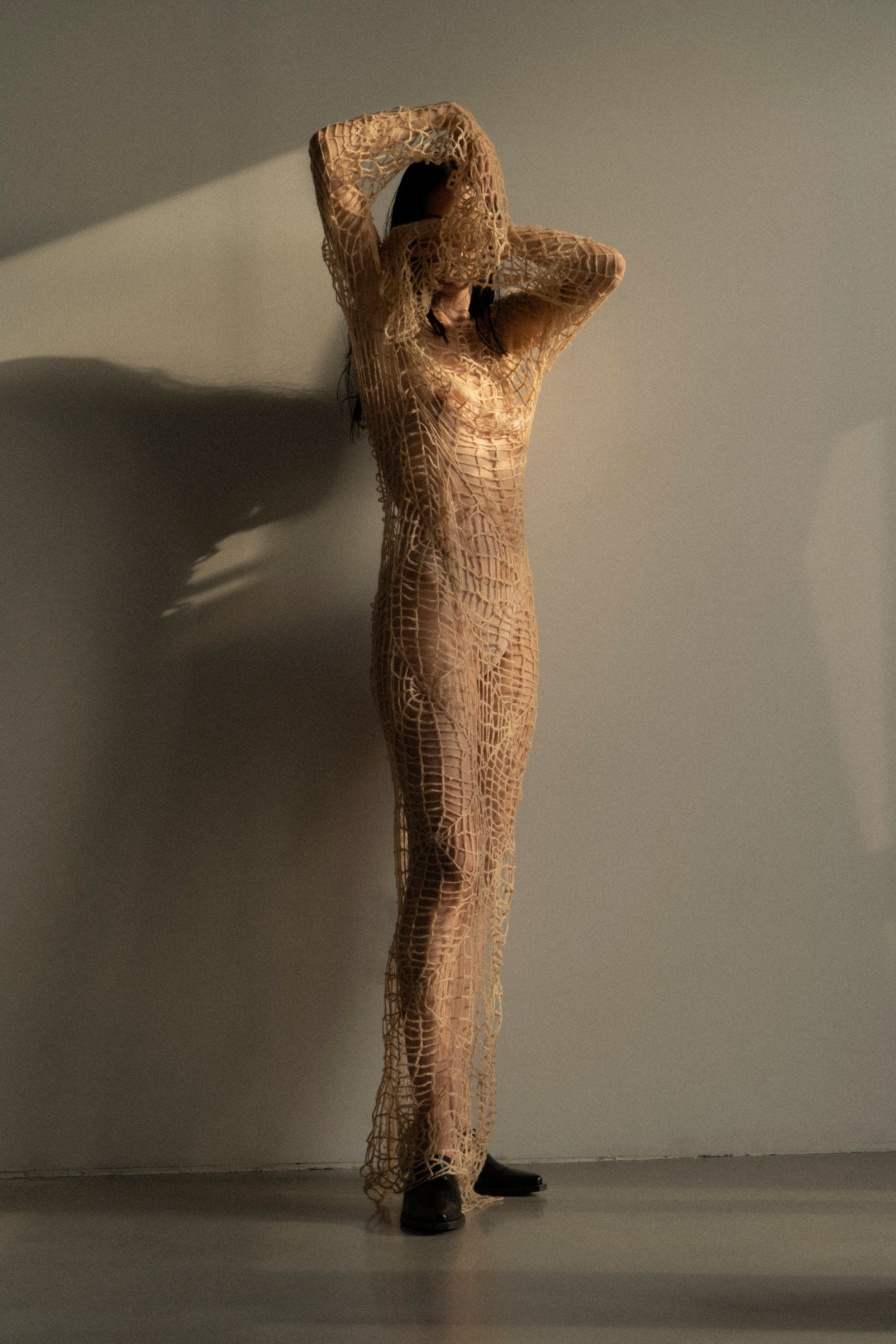 K M by L A N G E BERDIANSK SPIDERWEB MOHAIR DRESS - BEIGE