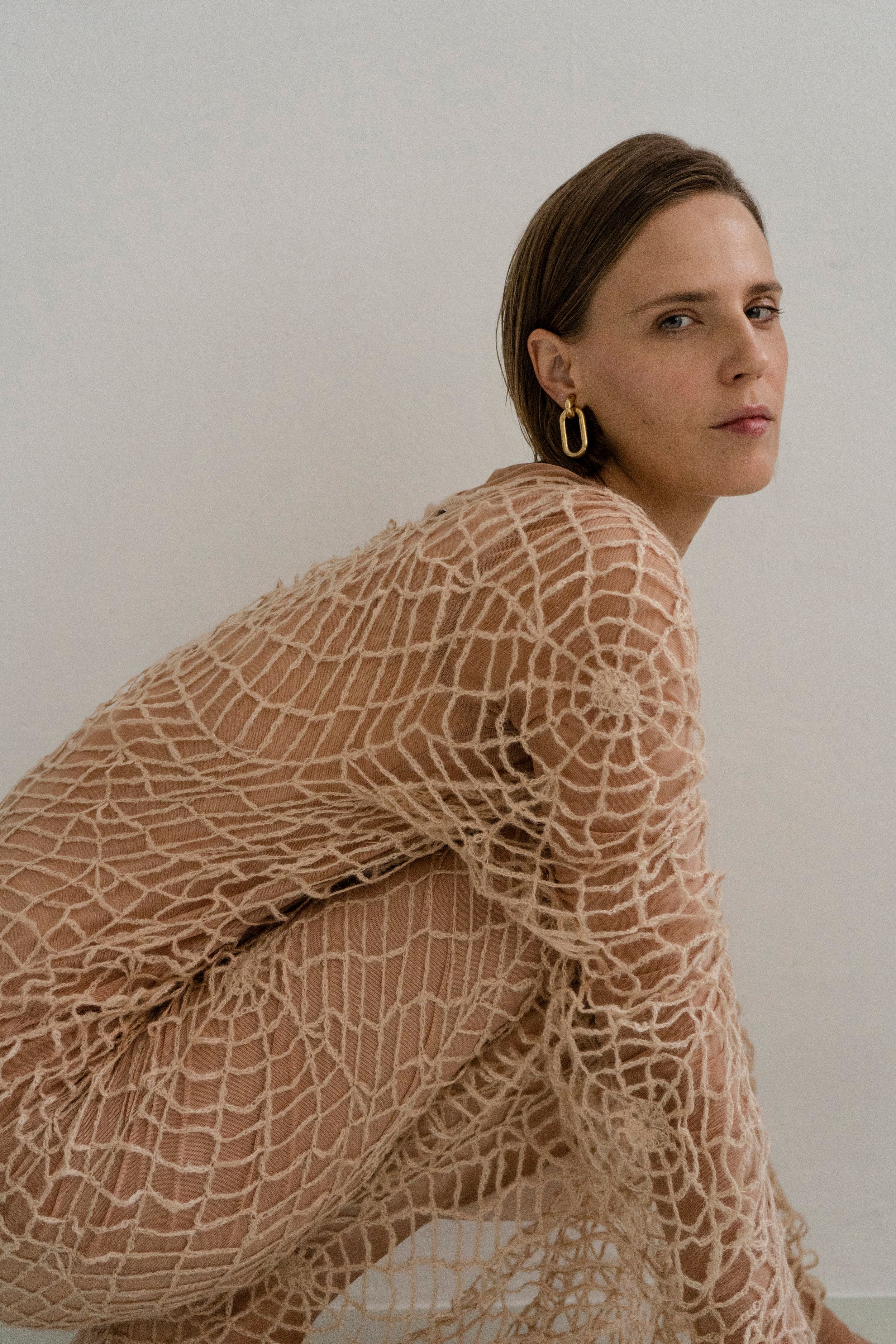 K M by L A N G E BERDIANSK SPIDERWEB MOHAIR DRESS - BEIGE