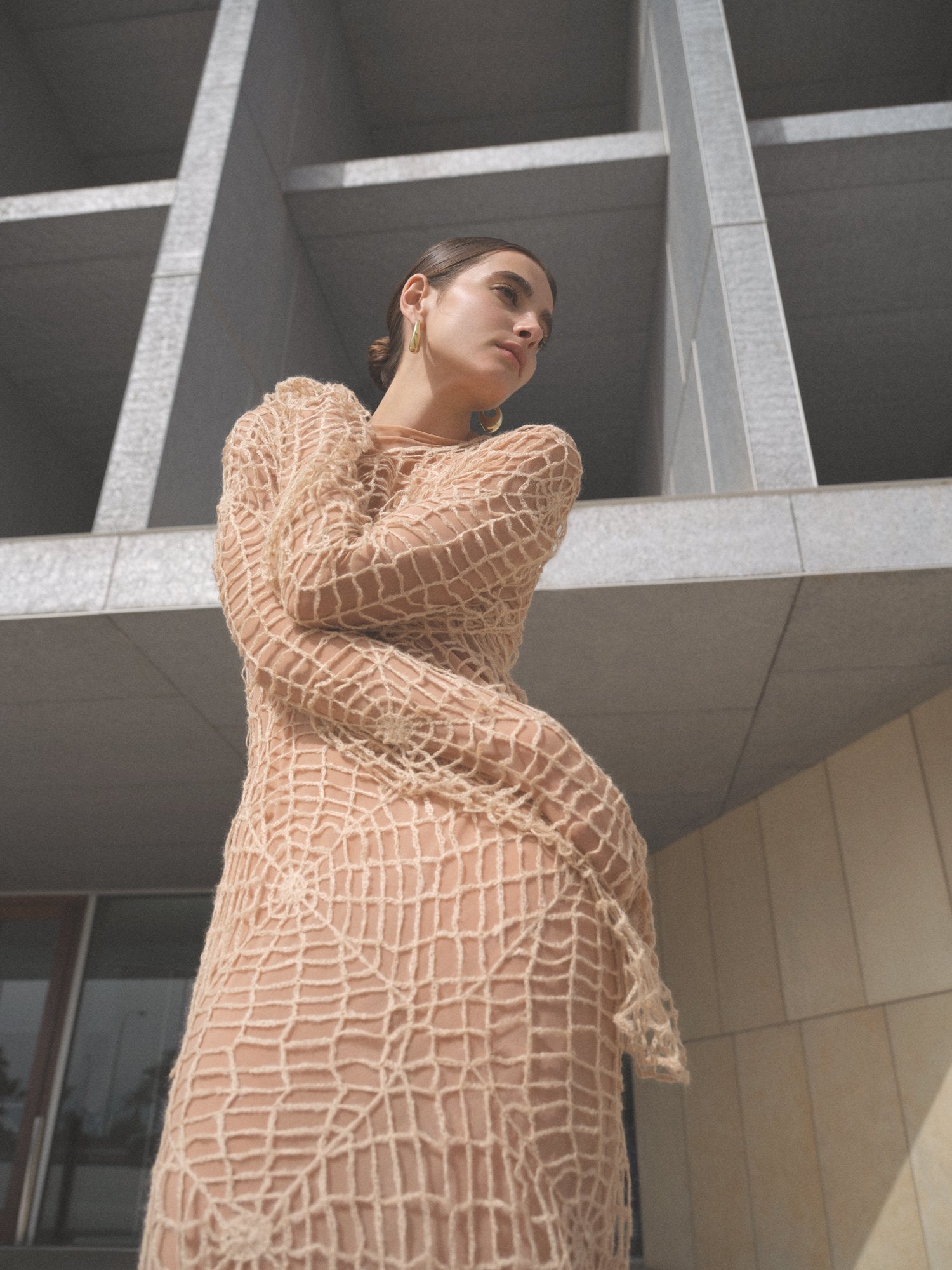 K M by L A N G E BERDIANSK SPIDERWEB MOHAIR DRESS - BEIGE