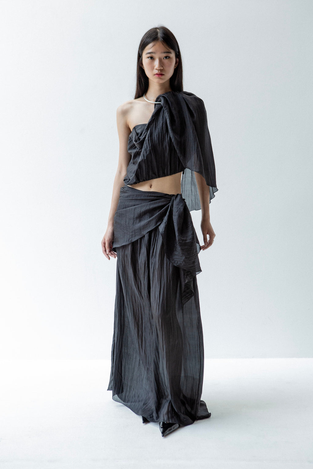 K M by L A N G E Pure Silk Deconstructed Top - Black