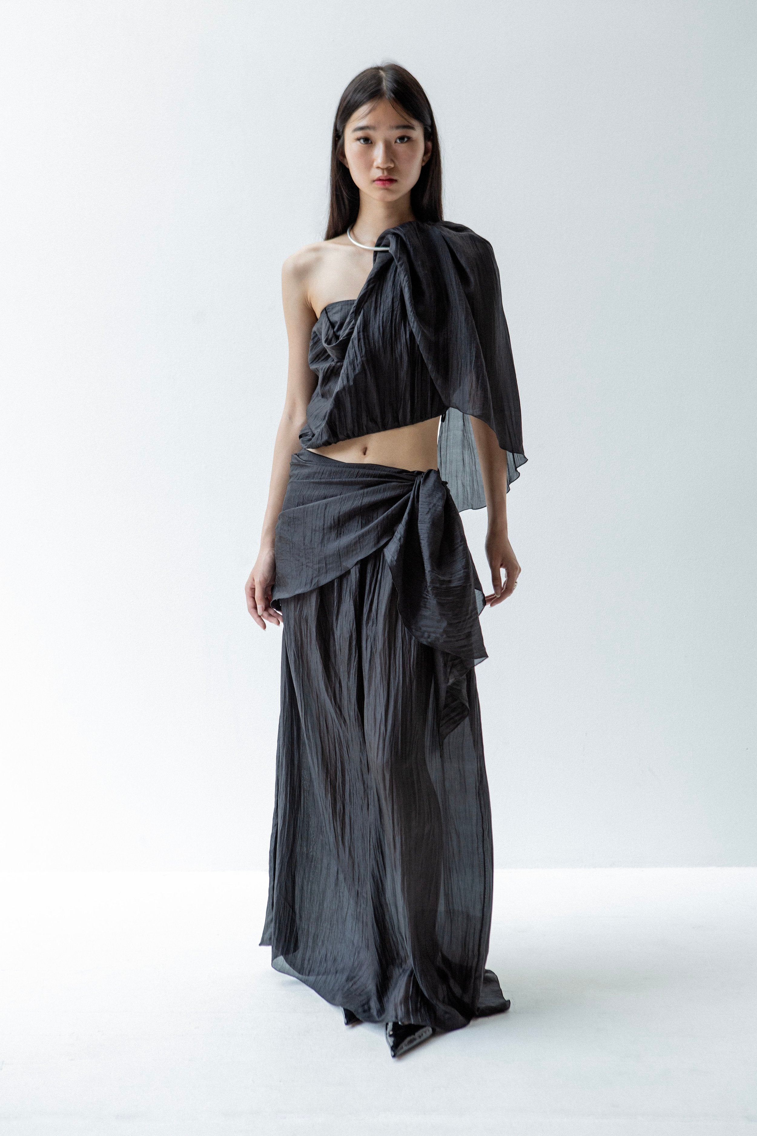 K M by L A N G E Pure Silk Deconstructed Top - Black