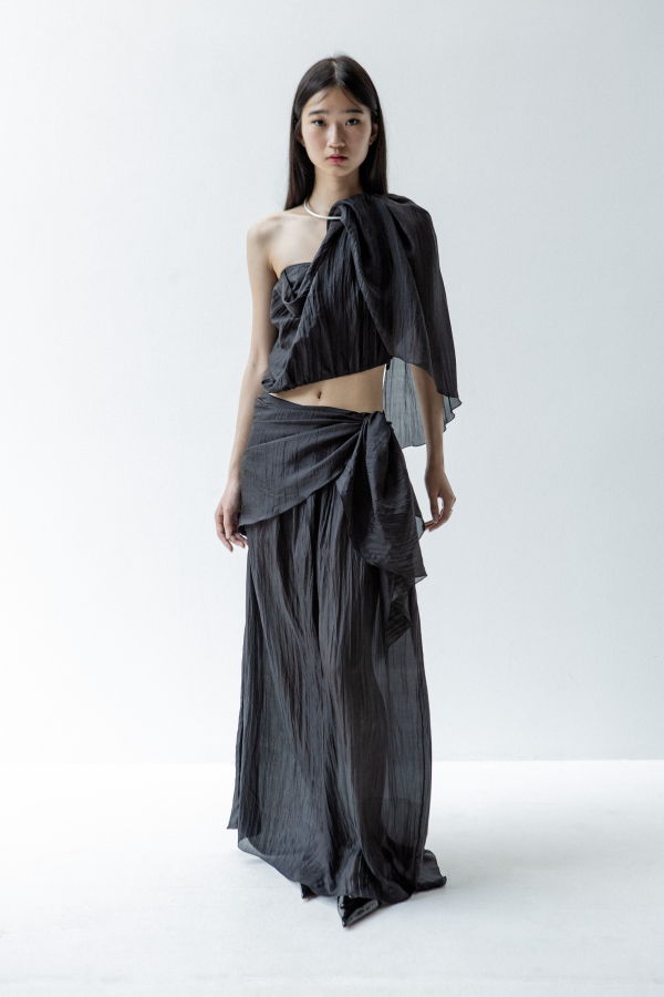 K M by L A N G E Pure Silk Deconstructed Top - Black