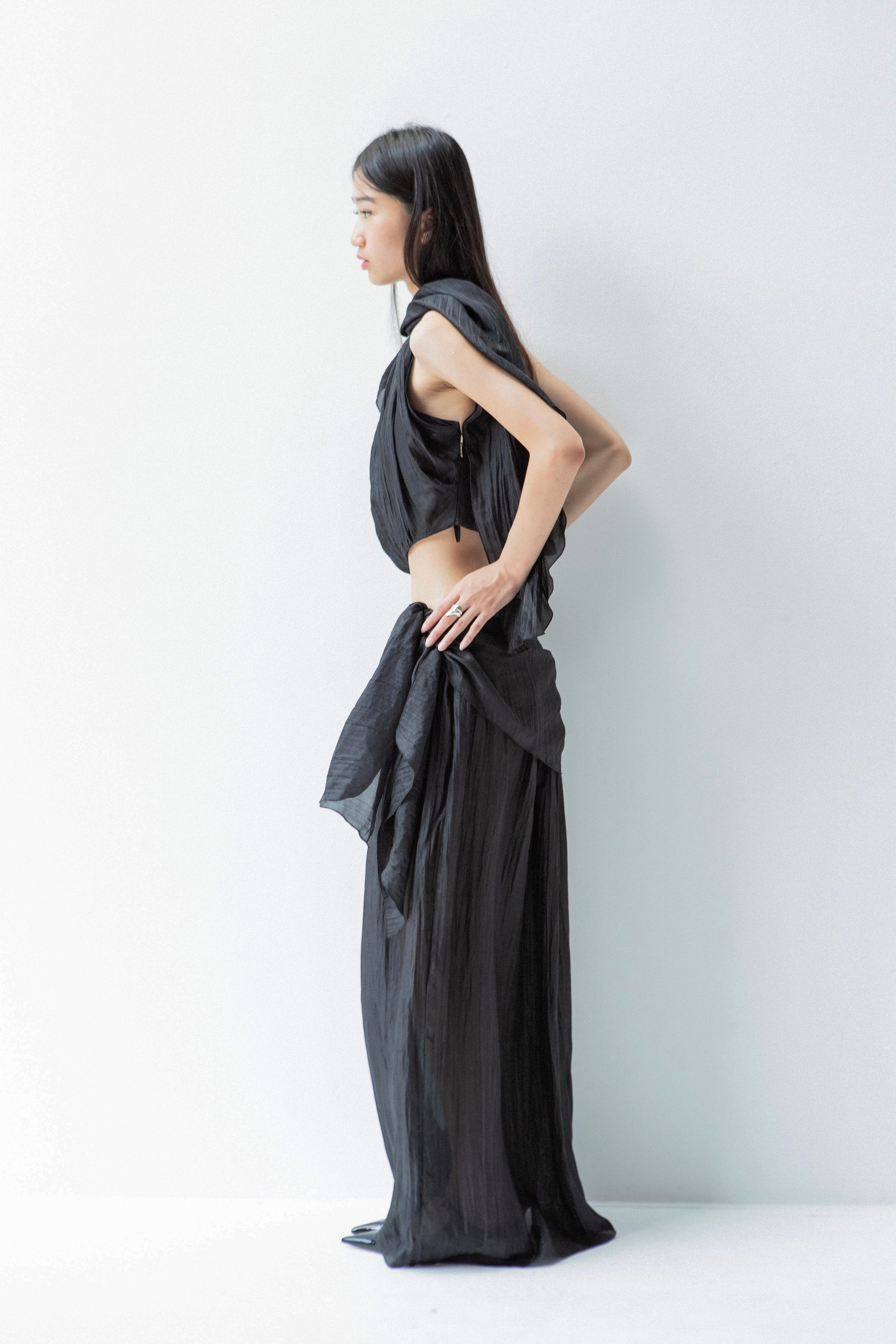 K M by L A N G E Pure Silk Deconstructed Top - Black